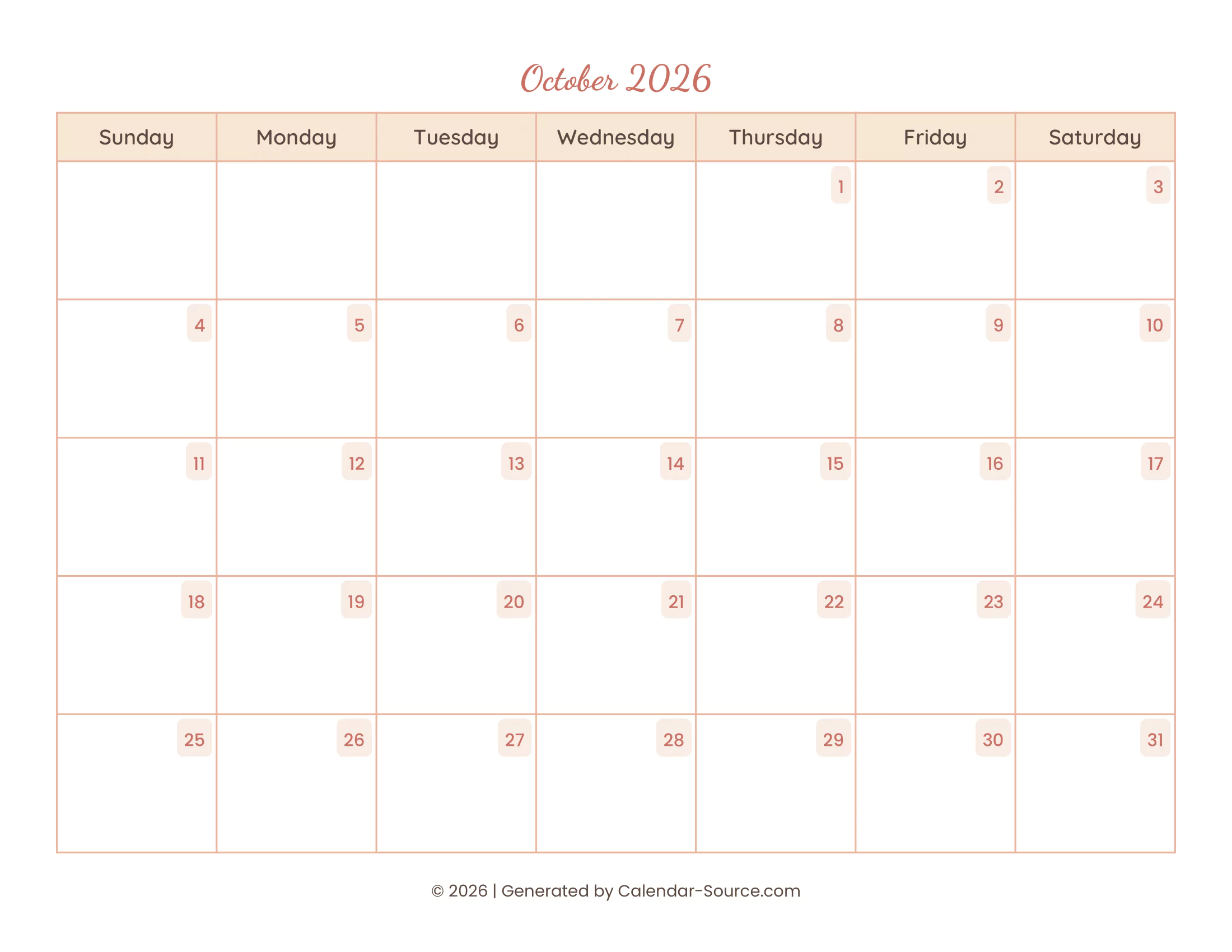 October 2026 Calendar Template 12