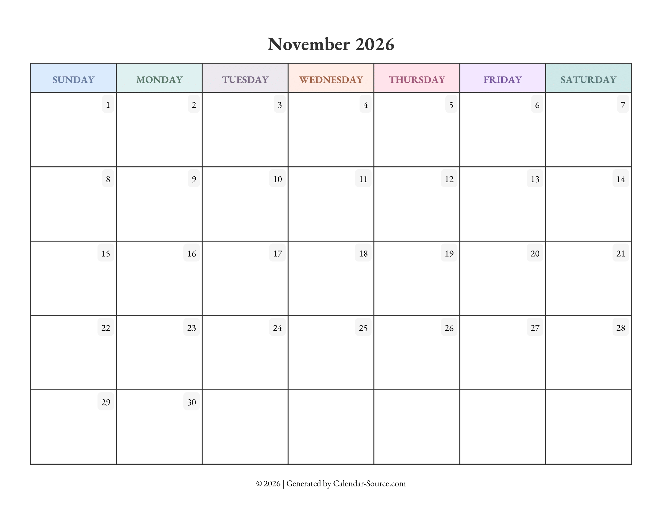 November 2026 Calendar Template 04