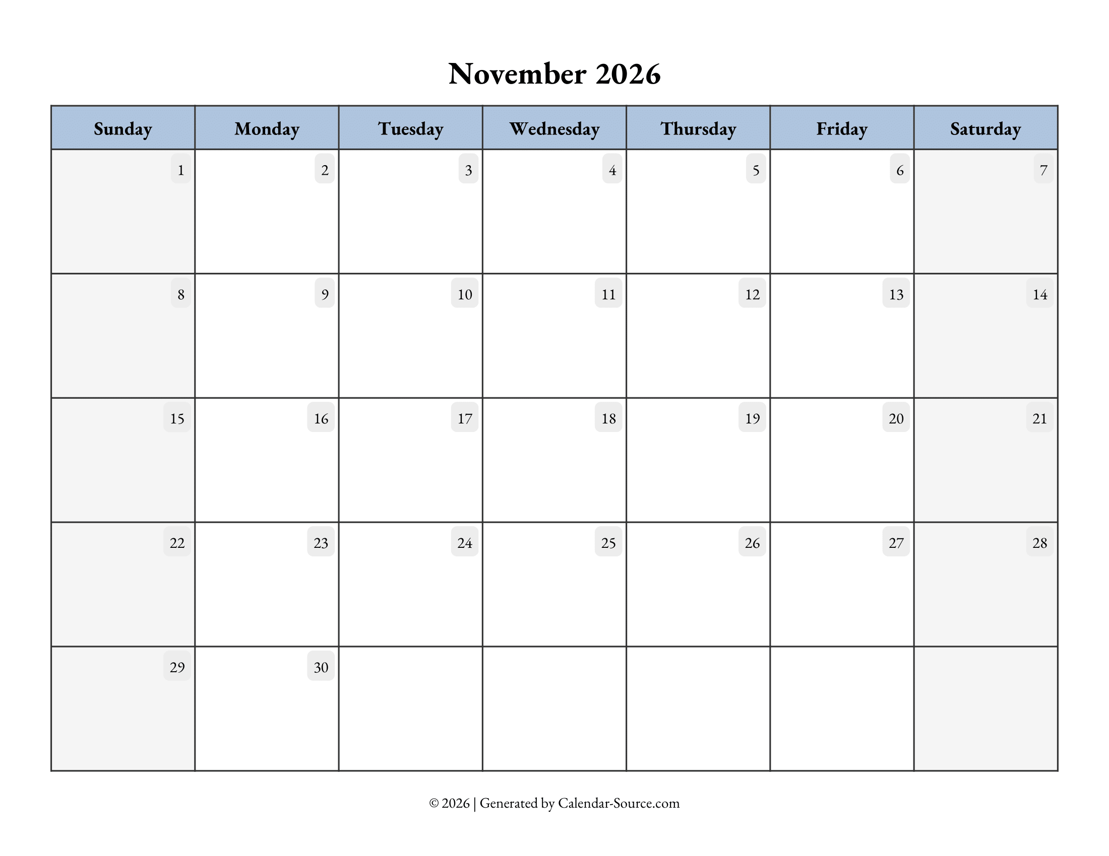 November 2026 Calendar Template 07