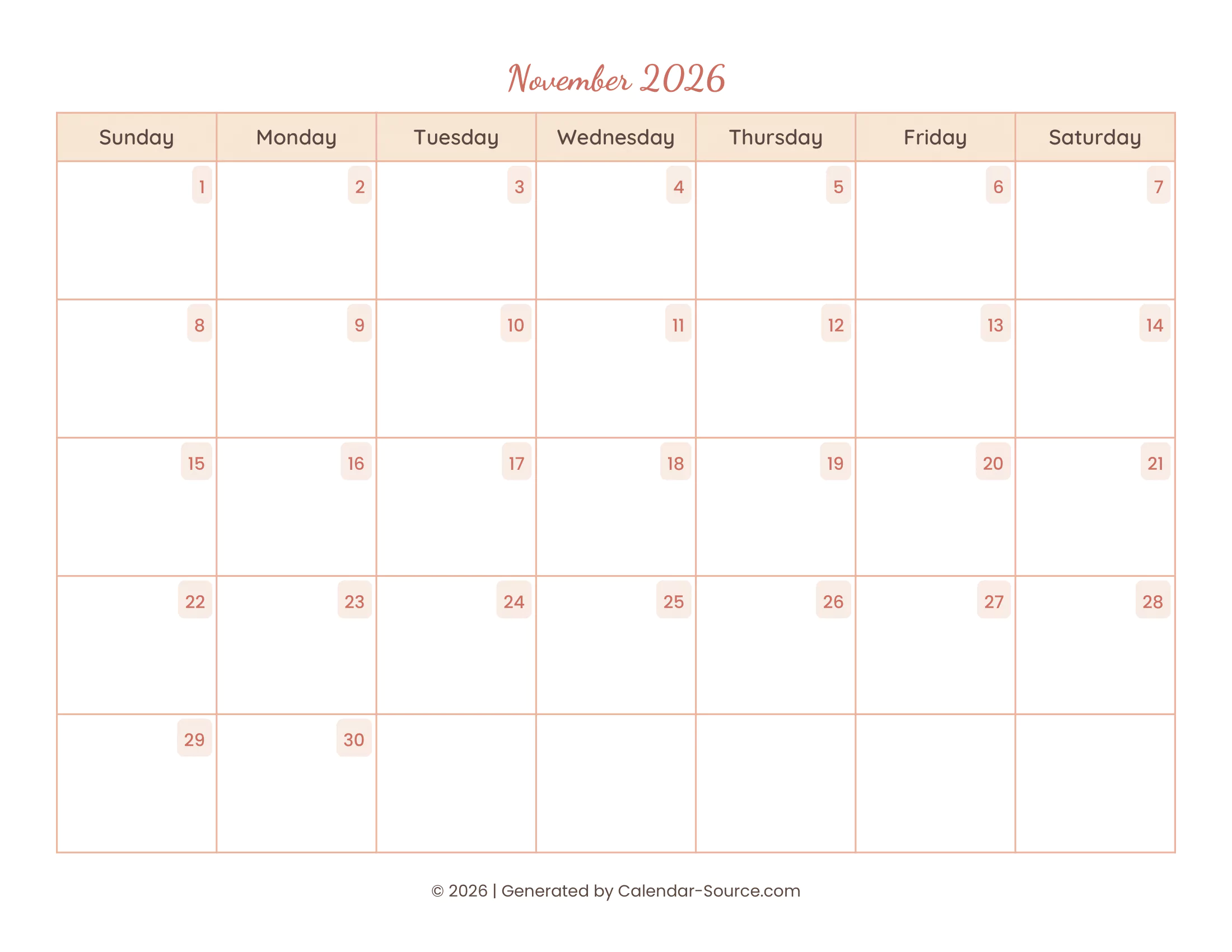 November 2026 Calendar Template 12