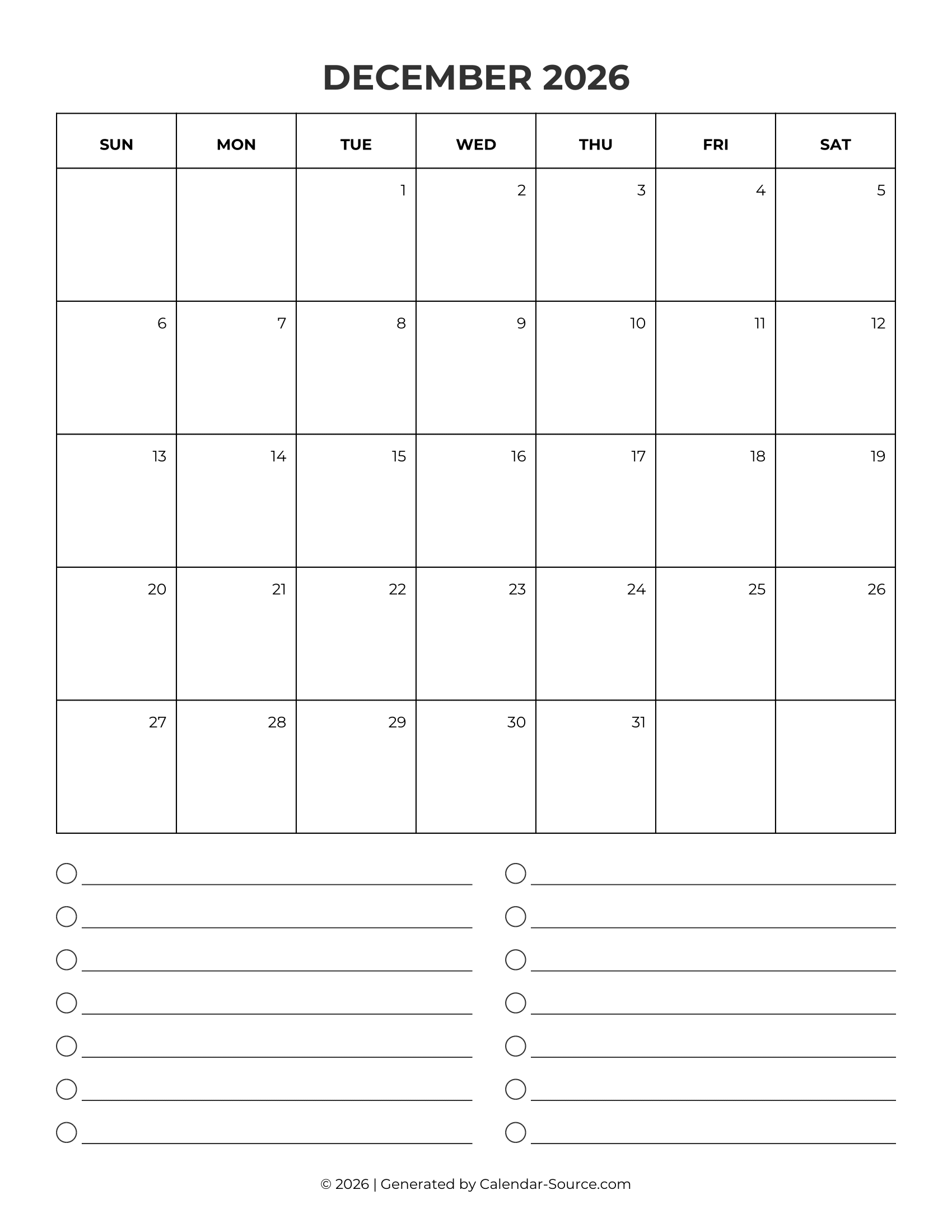 December 2026 Calendar Template 09