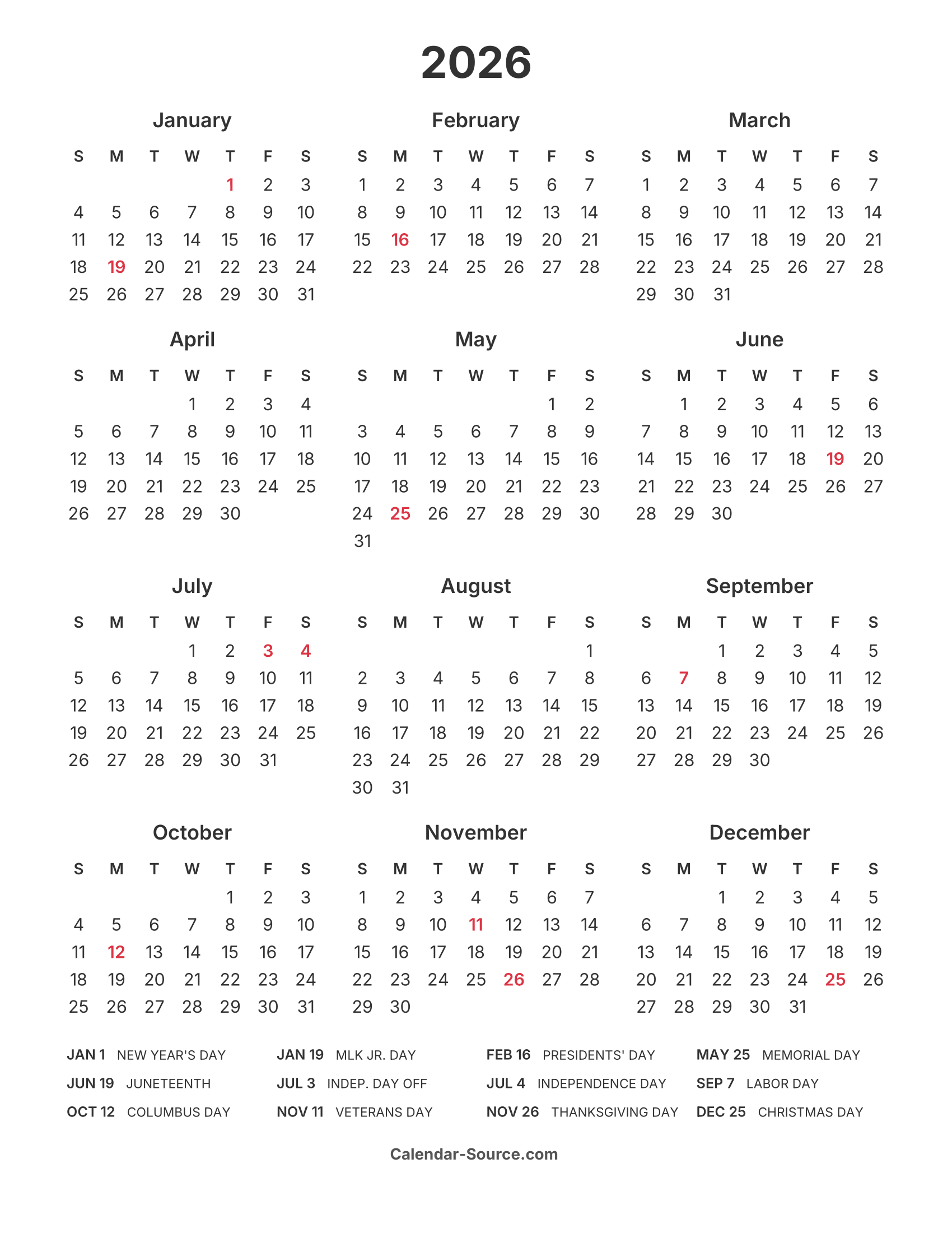 2026 Calendar Template 11