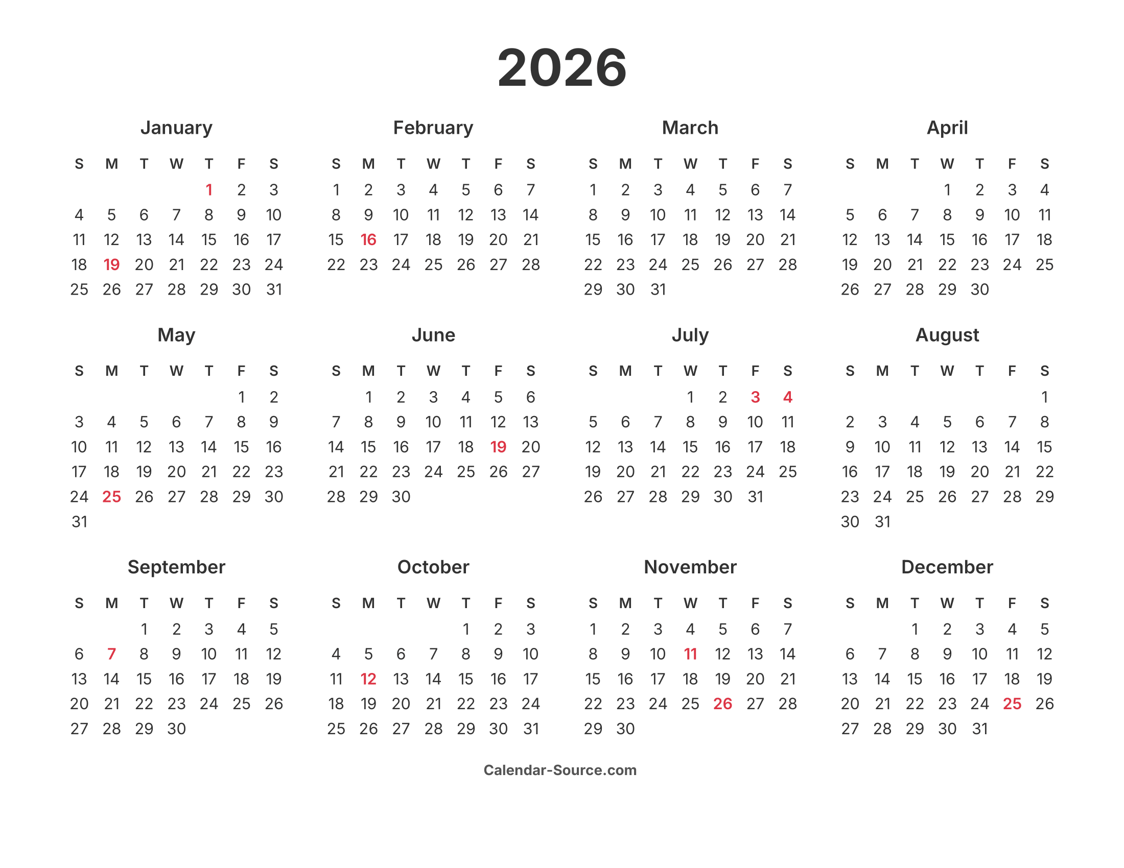 2026 Calendar Template 12