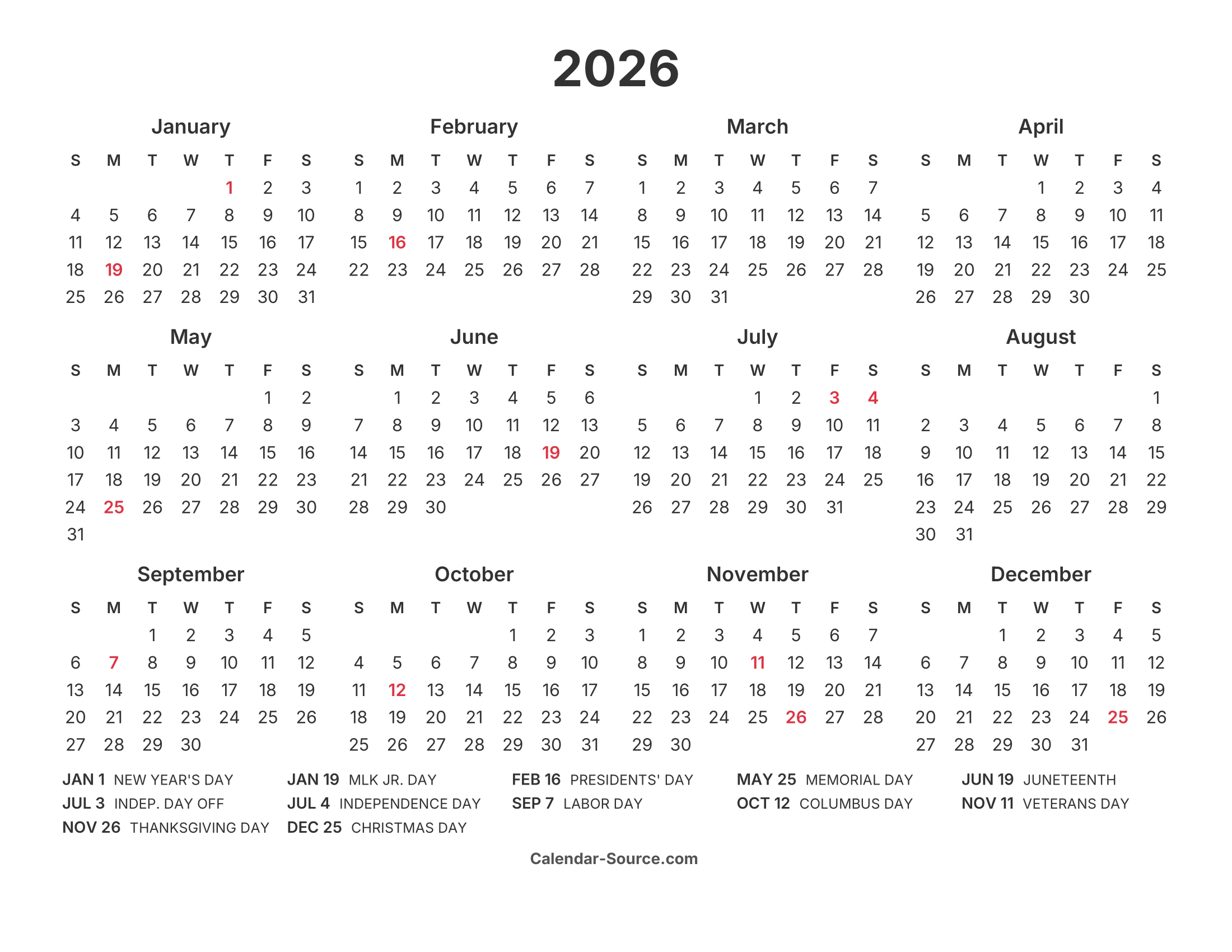 2026 Calendar Template 13