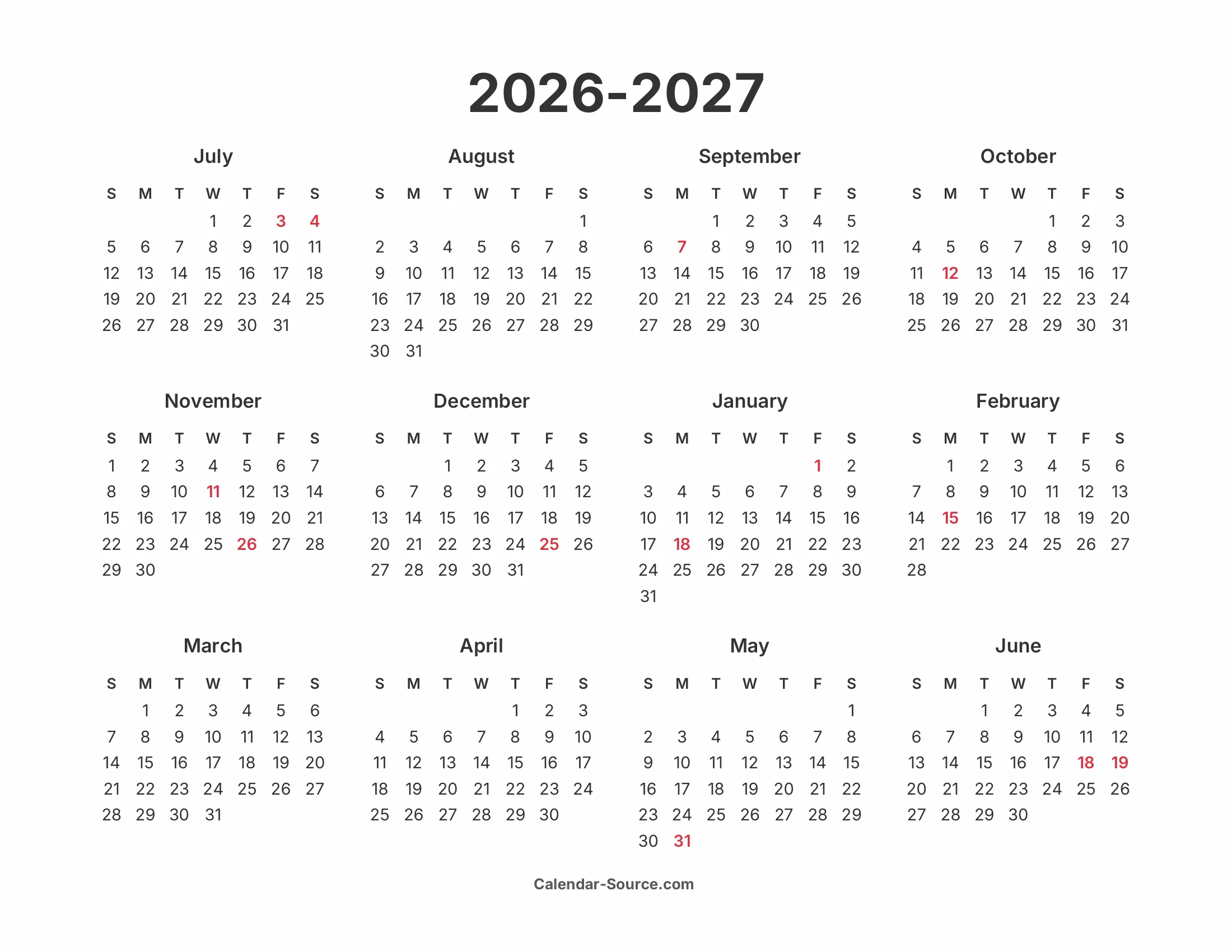 Plantilla de Calendario Imprimible 2026 2027 01