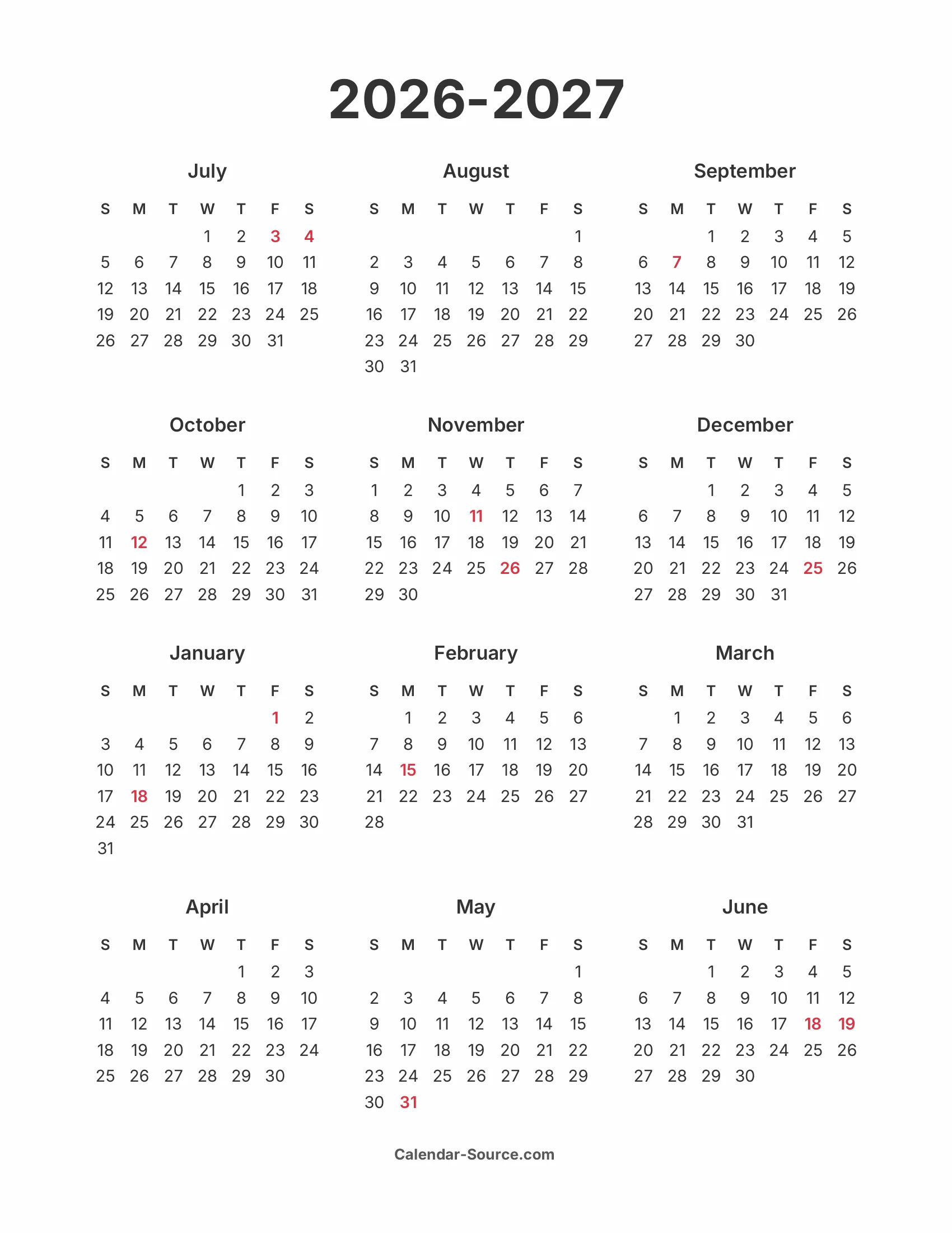 Plantilla de Calendario Imprimible 2026 2027 02