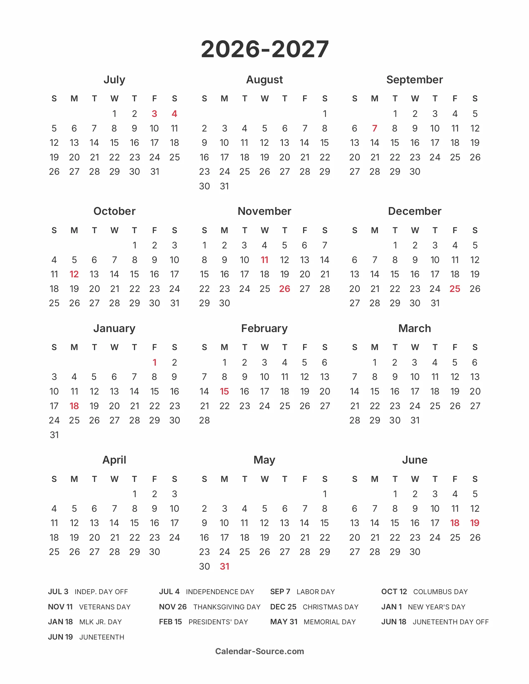 Plantilla de Calendario Imprimible 2026 2027 03