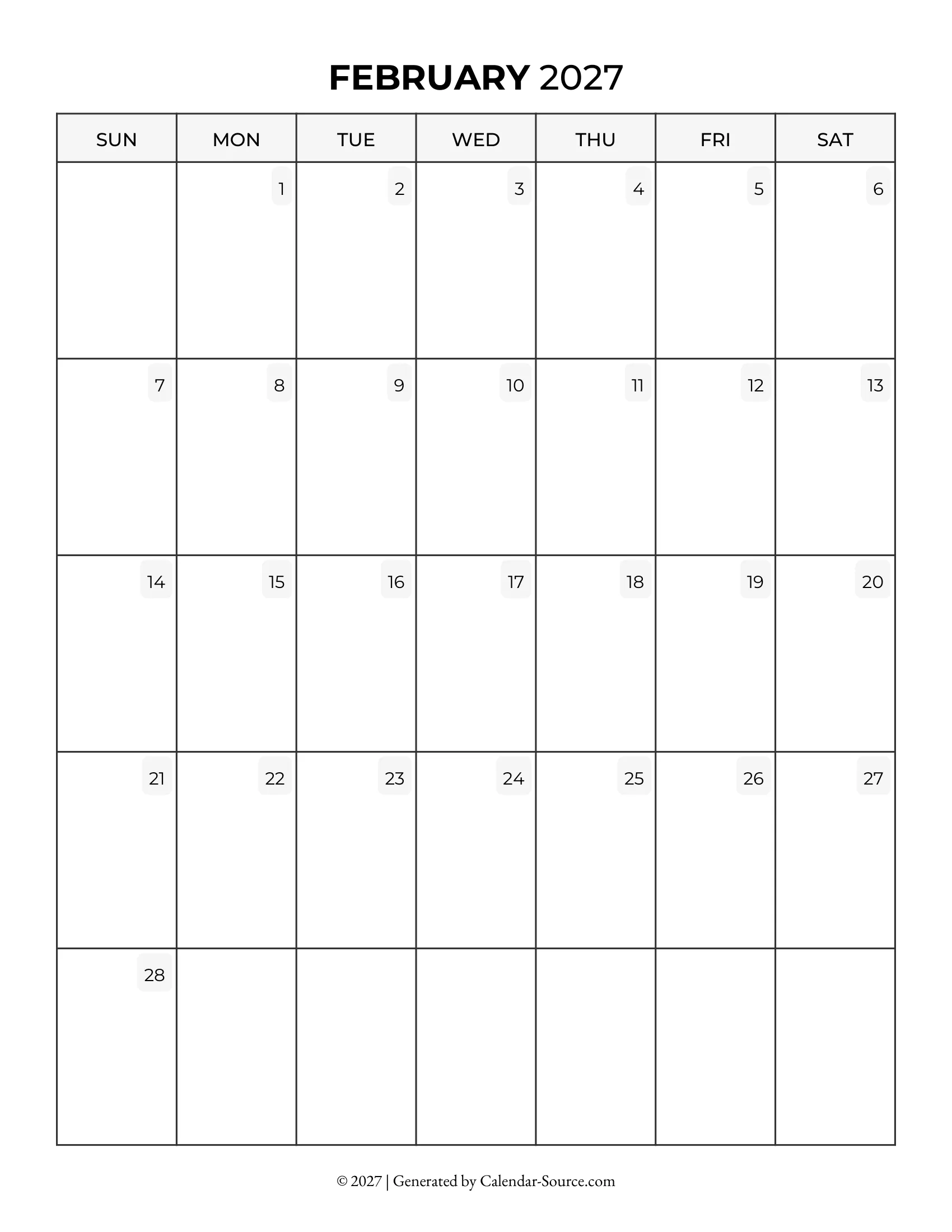 February 2027 Calendar Template 05