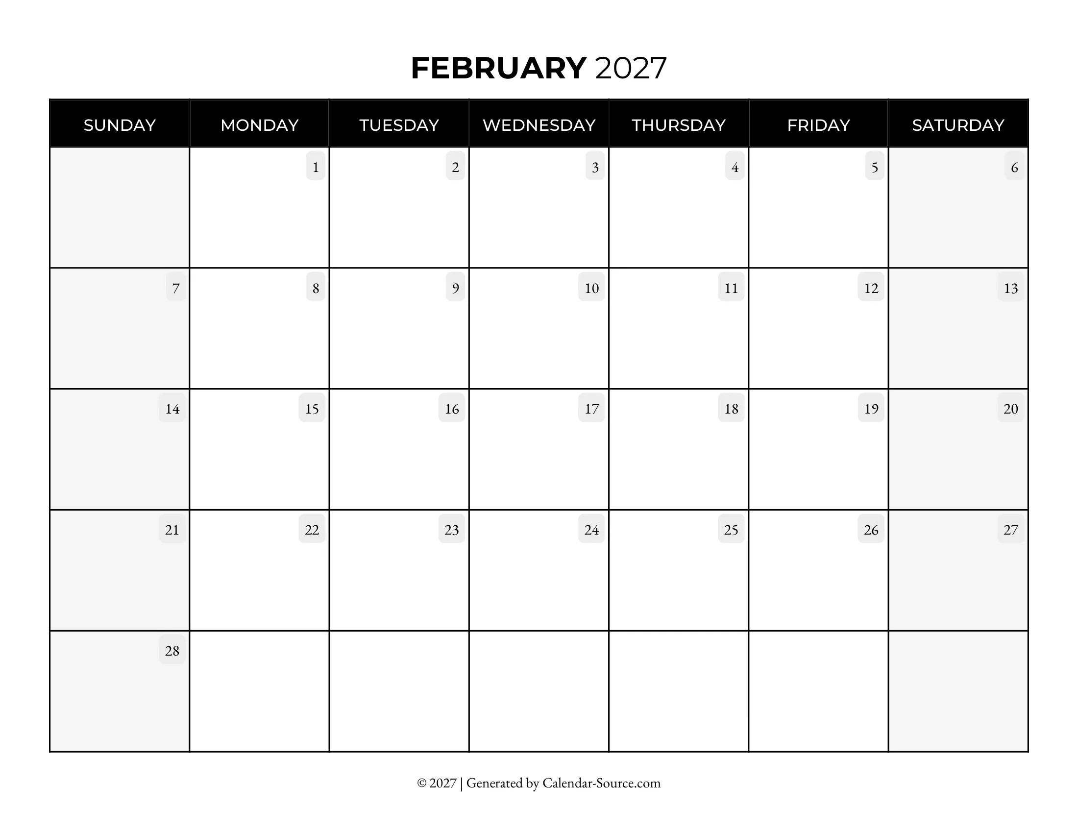 February 2027 Calendar Template 08