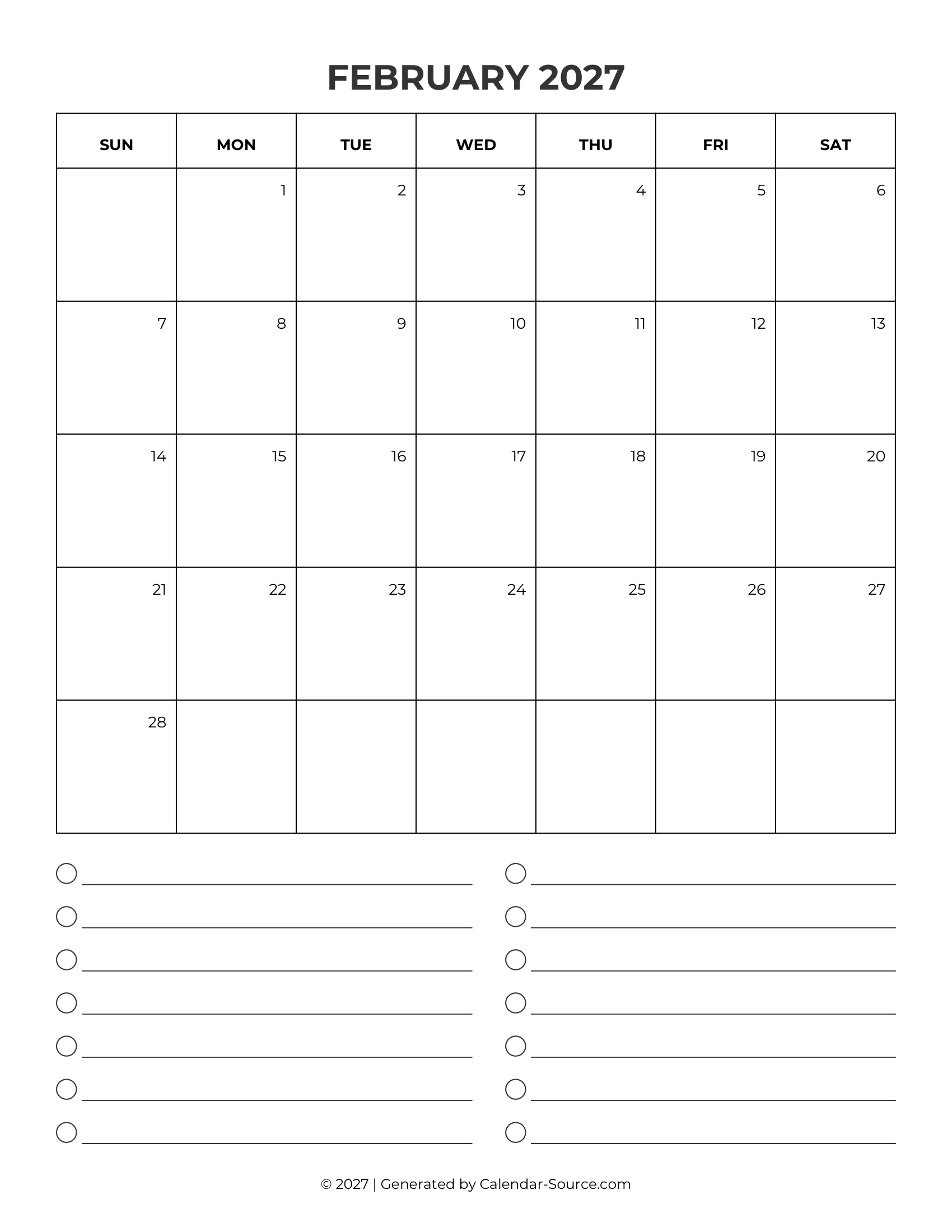 February 2027 Calendar Template 09