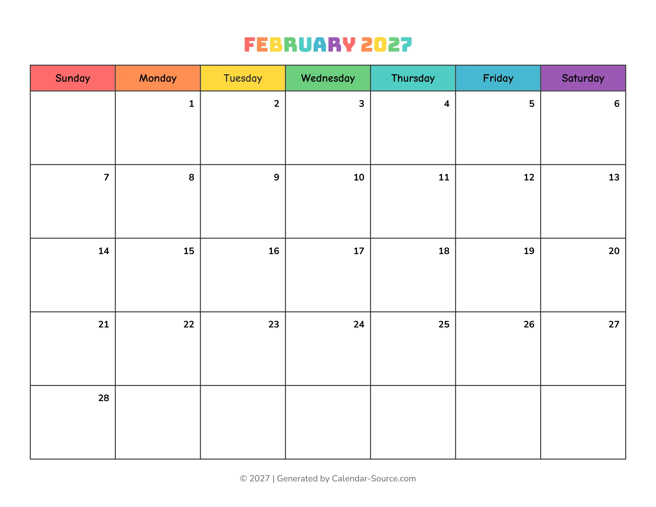 February 2027 Calendar Template 17