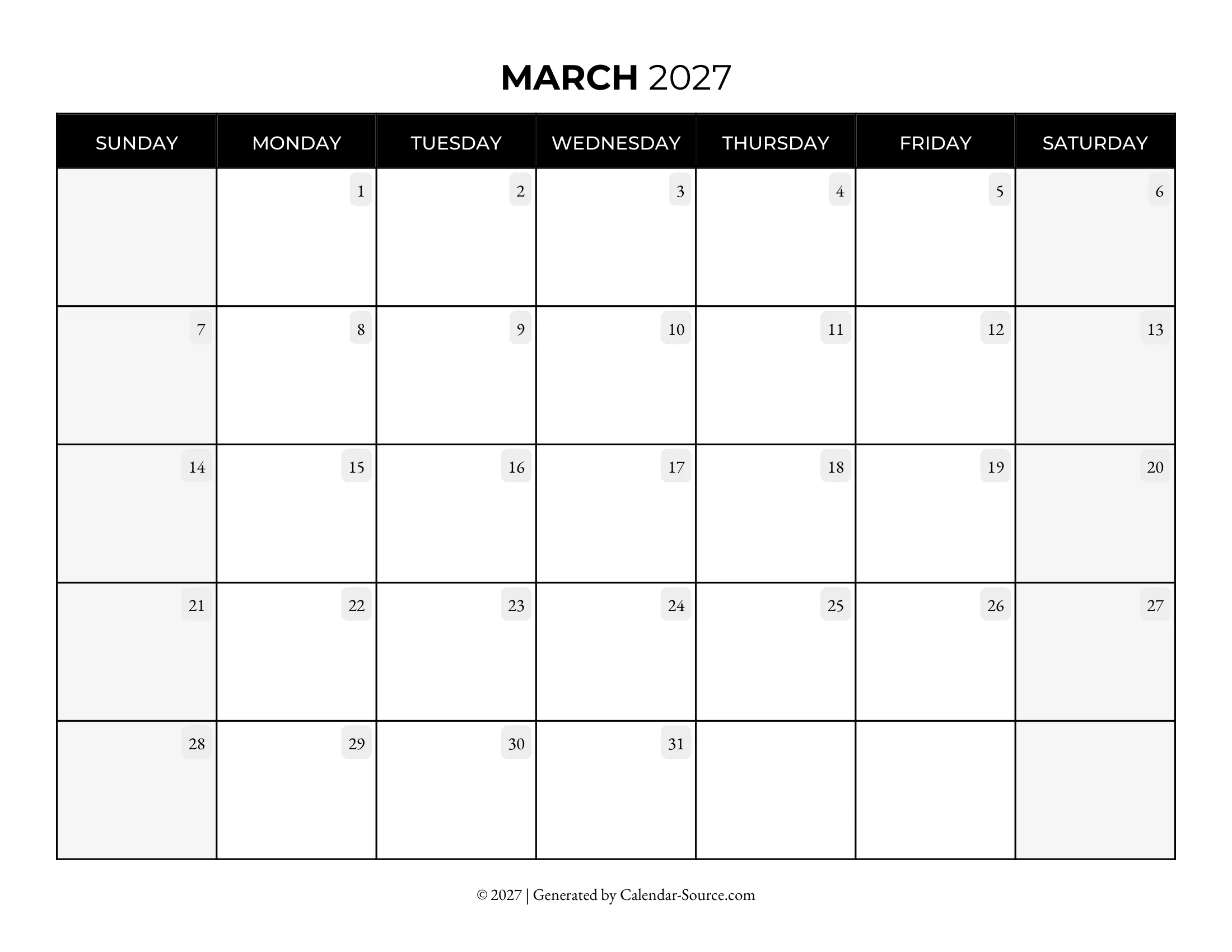 March 2027 Calendar Template 08