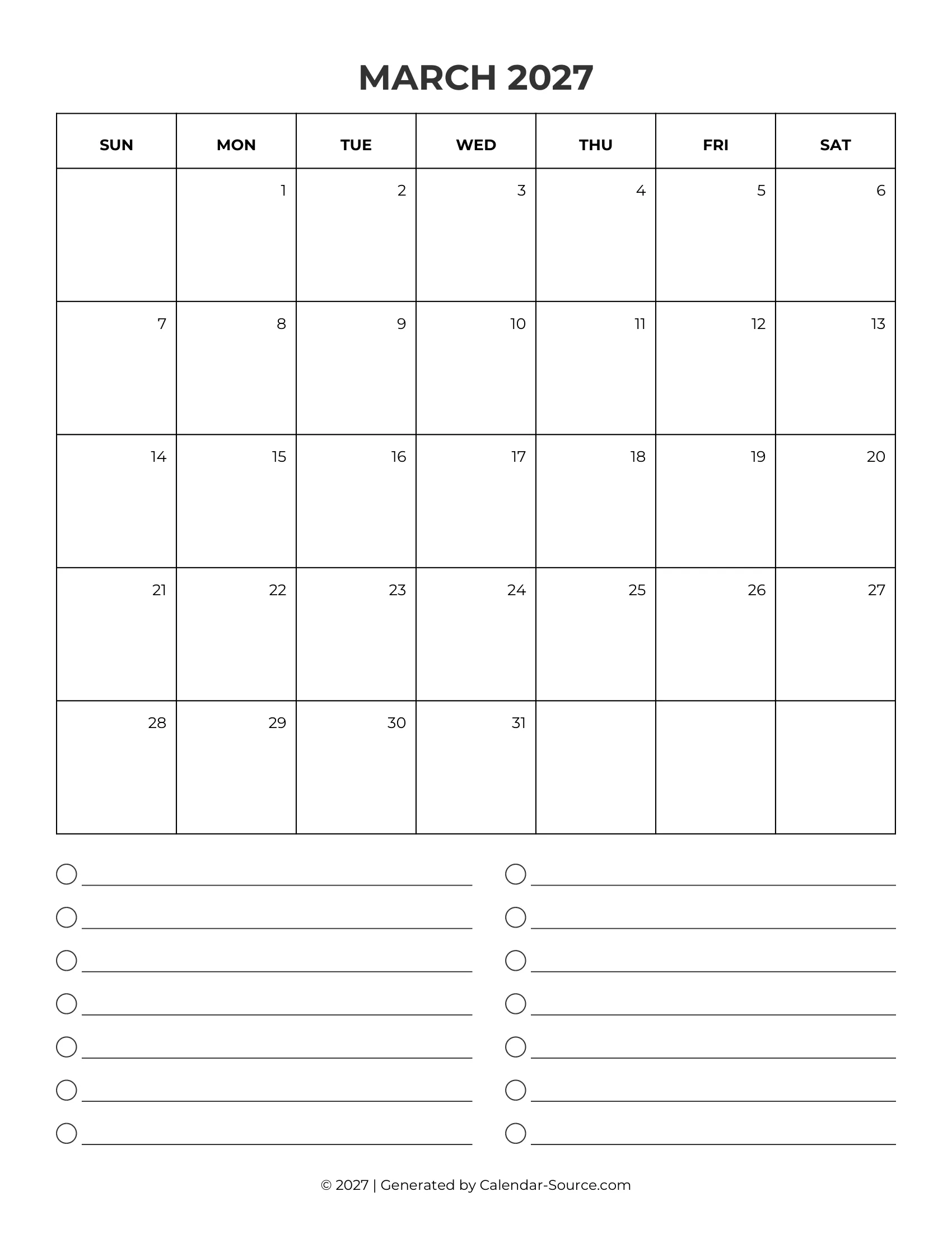March 2027 Calendar Template 09