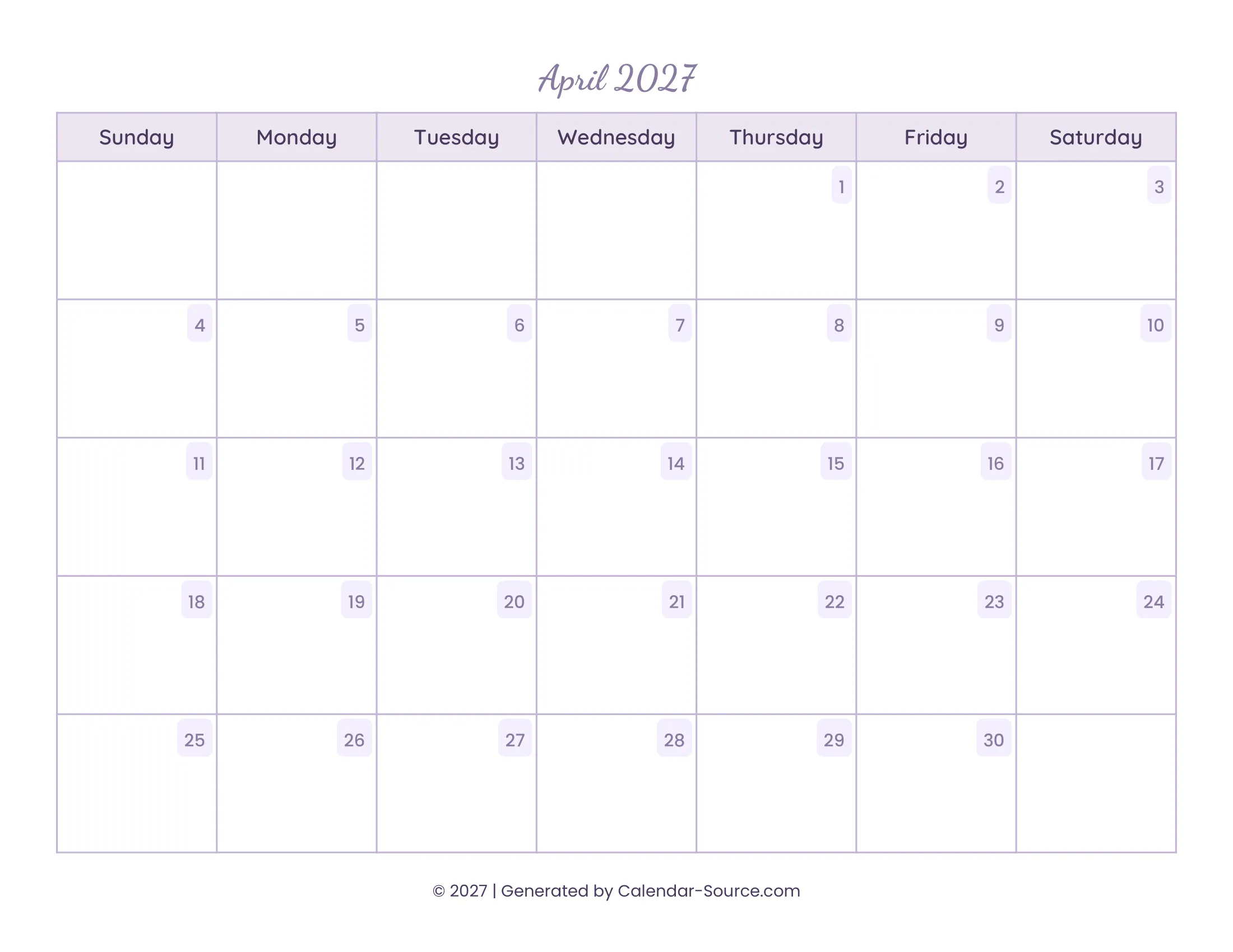 April 2027 Calendar Template 13