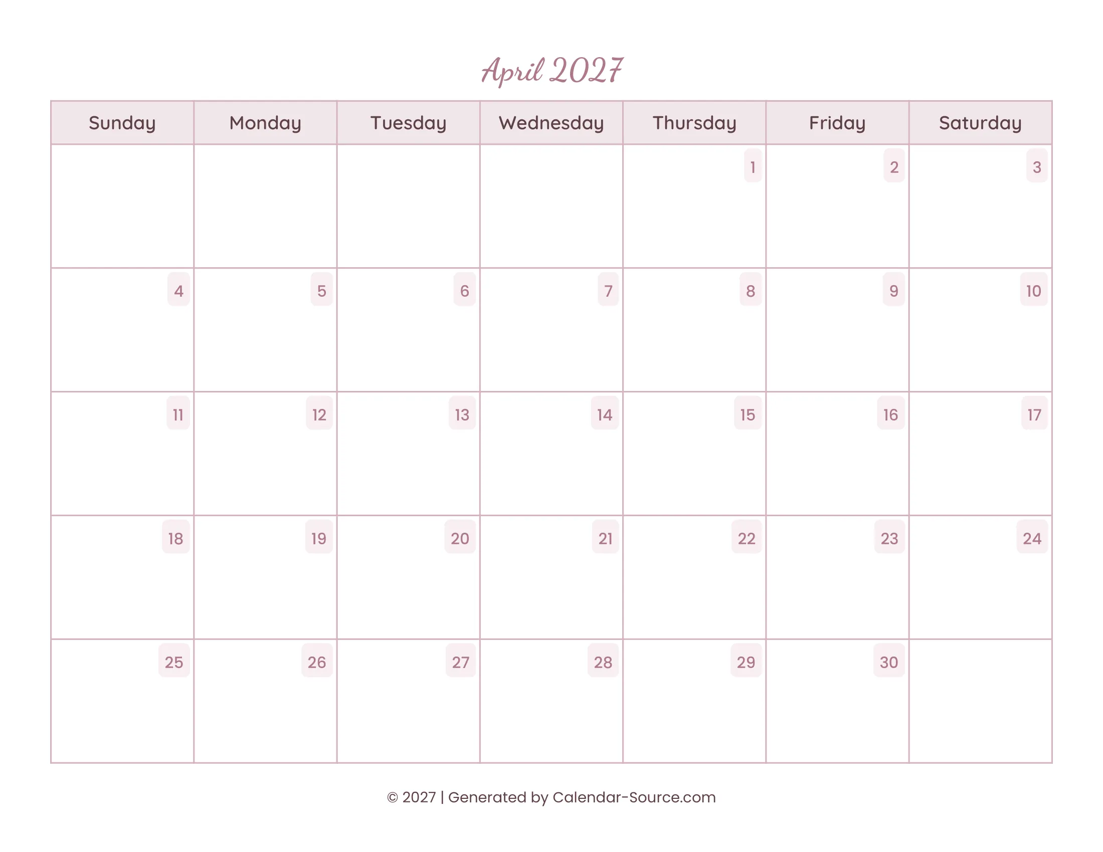 April 2027 Calendar Template 15