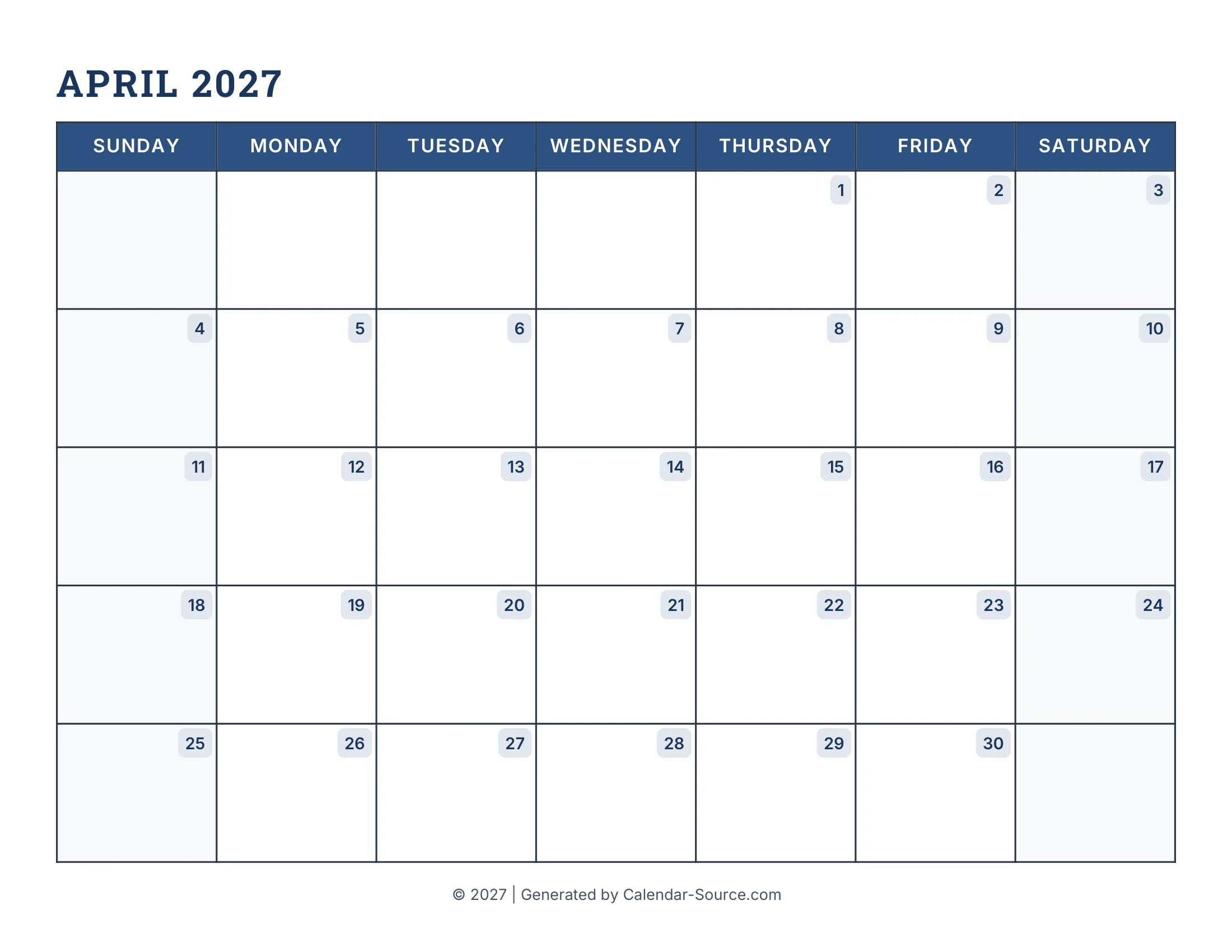 April 2027 Calendar Template 16
