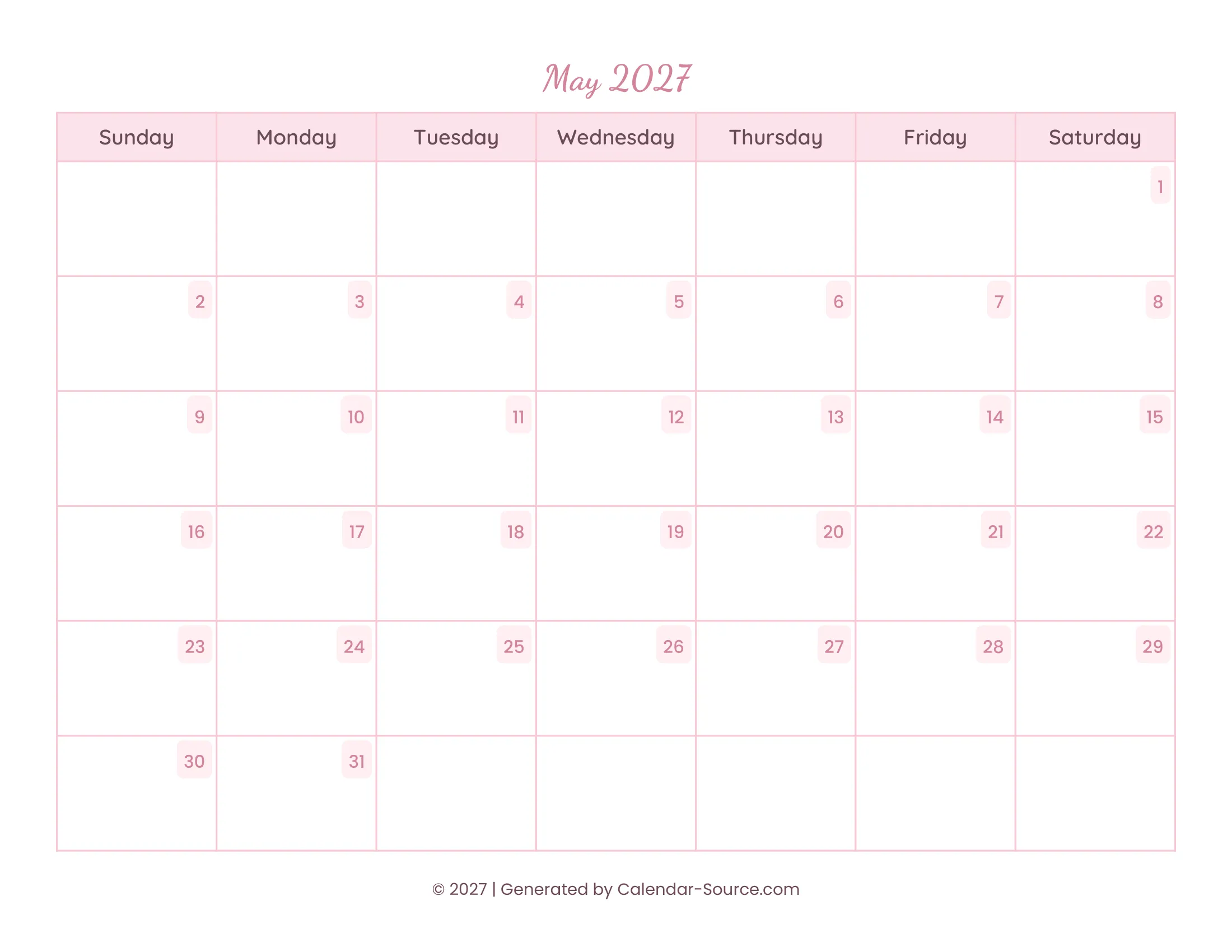 May 2027 Calendar Template 11