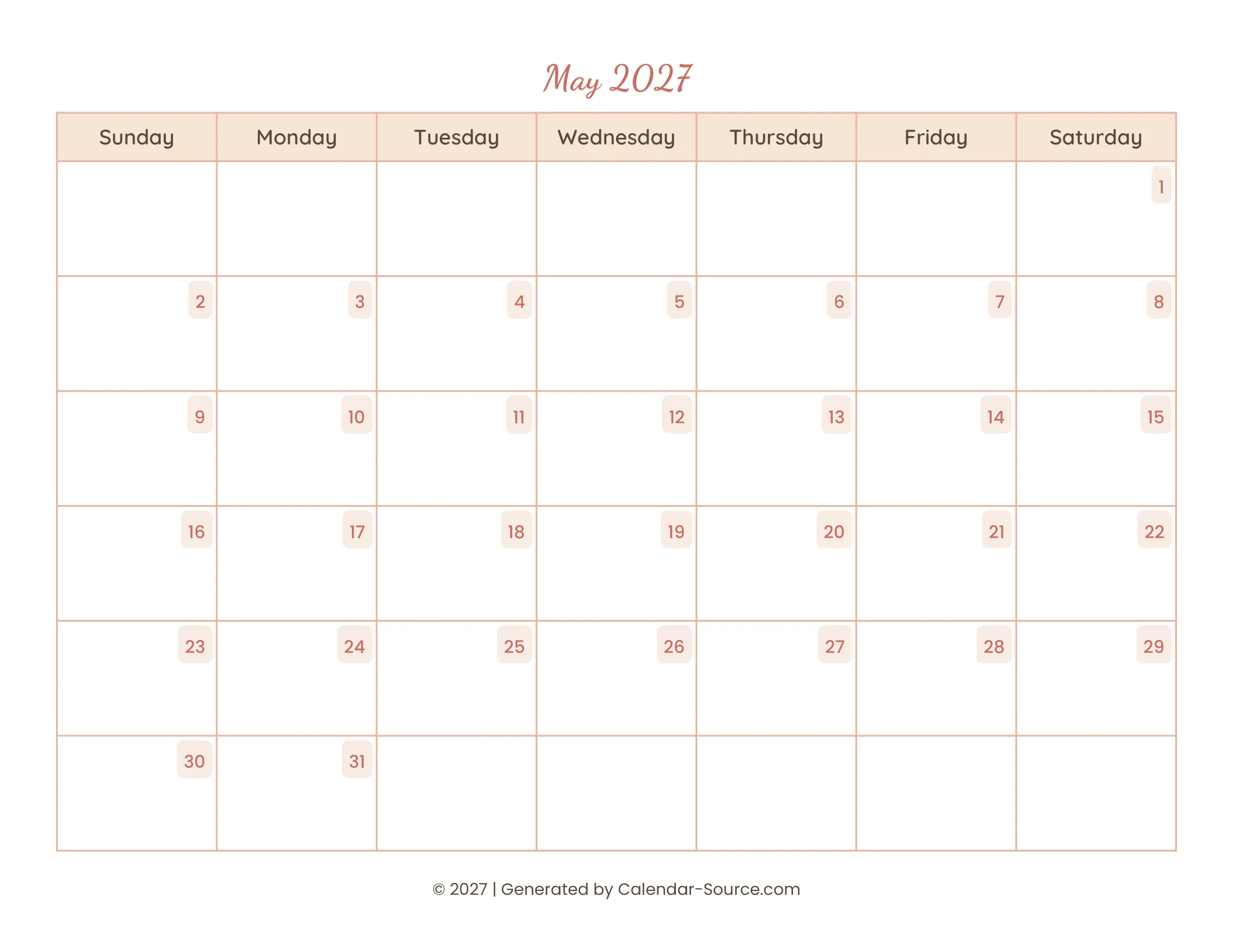 May 2027 Calendar Template 12
