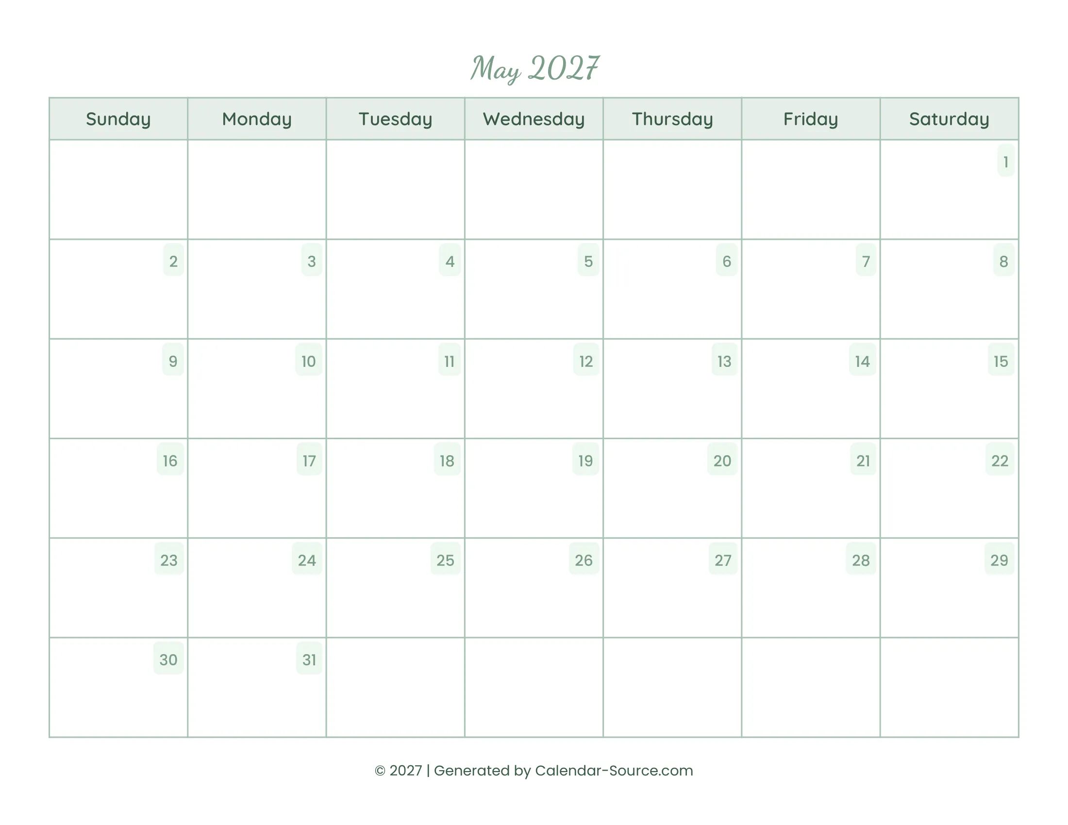 May 2027 Calendar Template 14