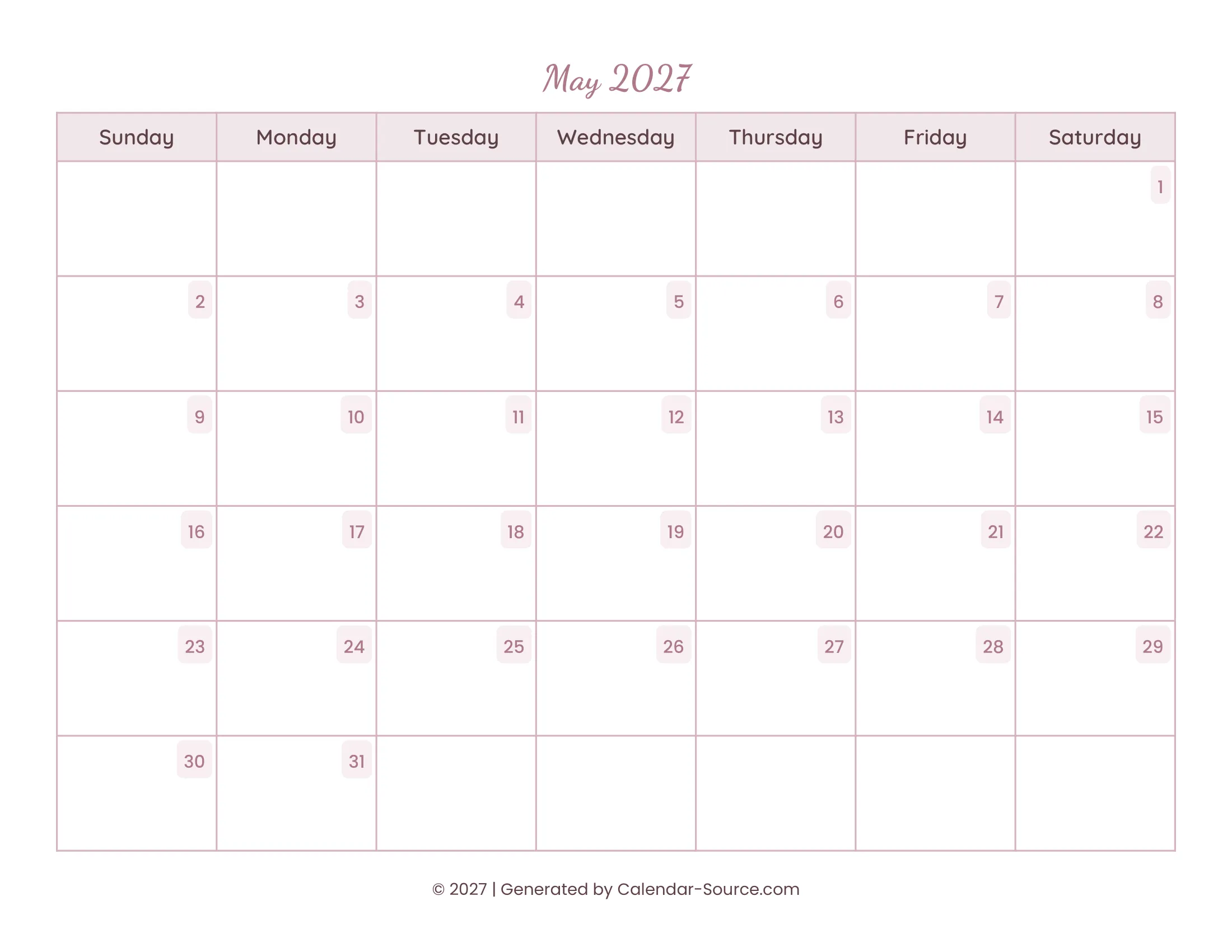 May 2027 Calendar Template 15