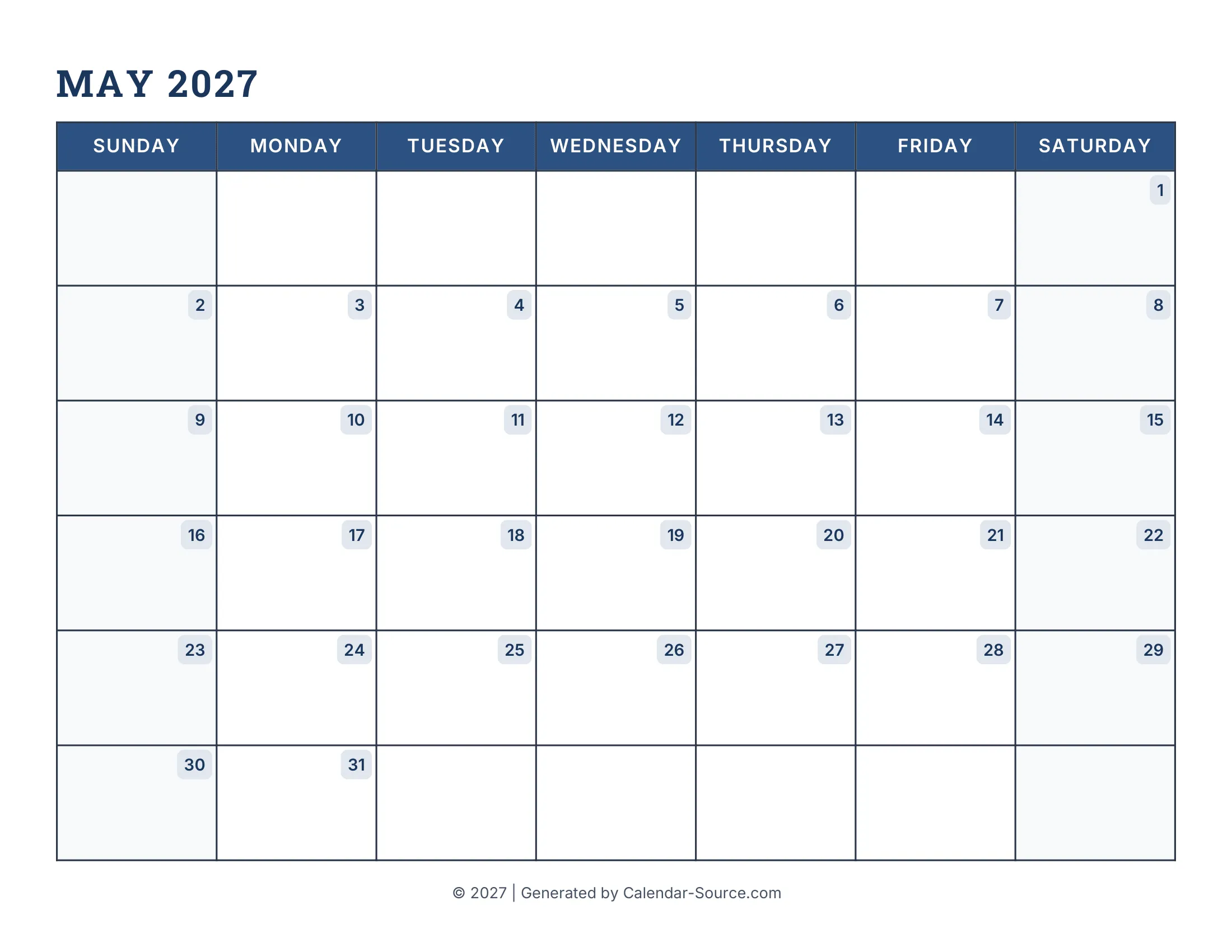 May 2027 Calendar Template 16