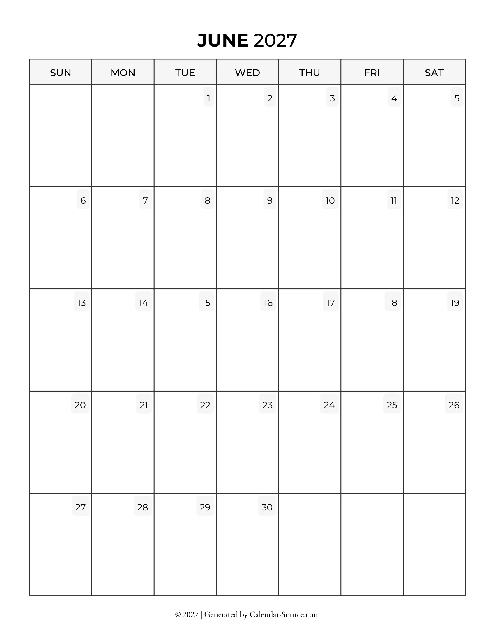 June 2027 Calendar Template 05