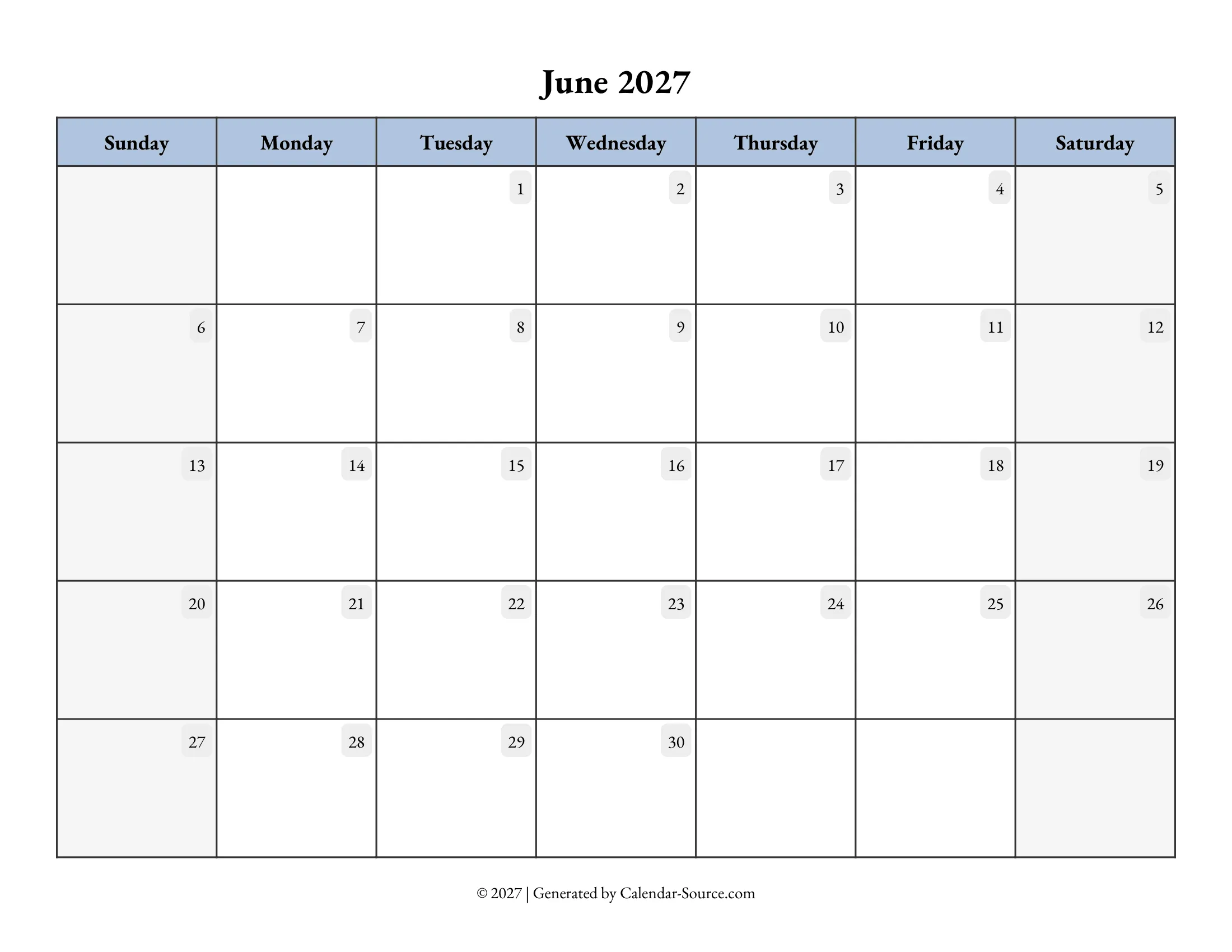 June 2027 Calendar Template 07