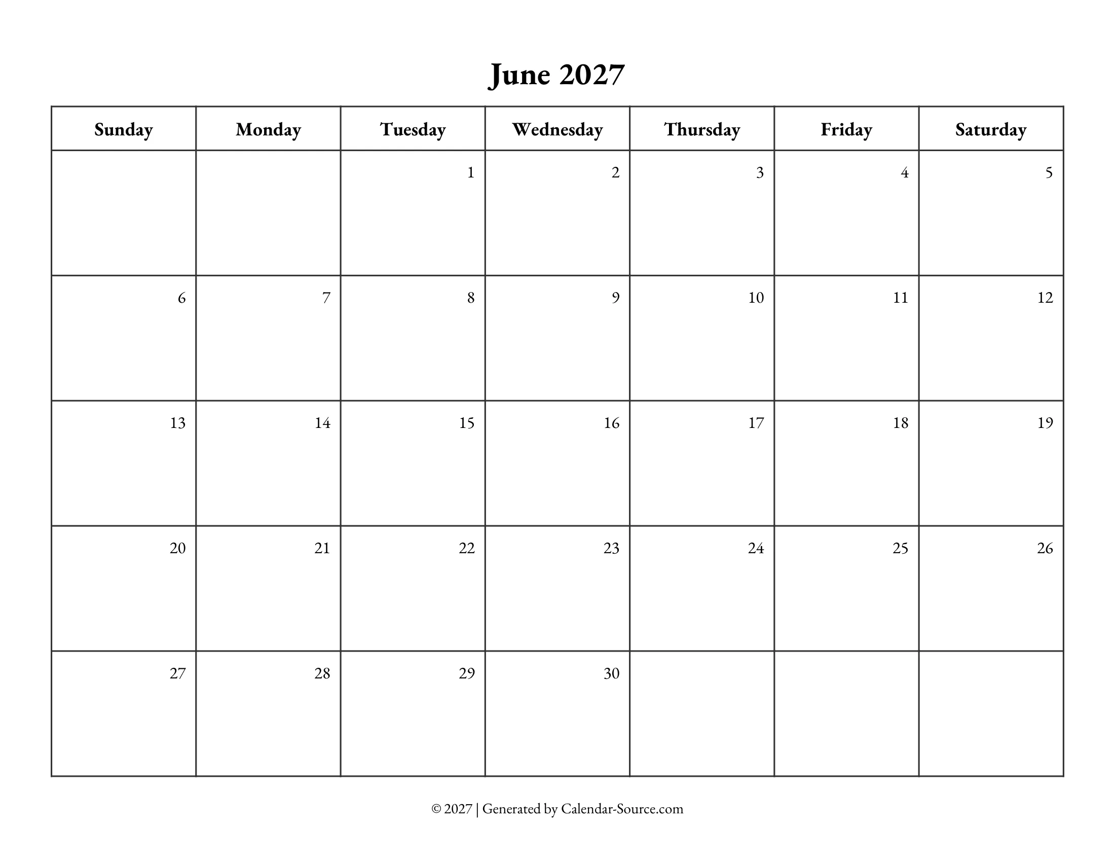 June 2027 Calendar Template 10