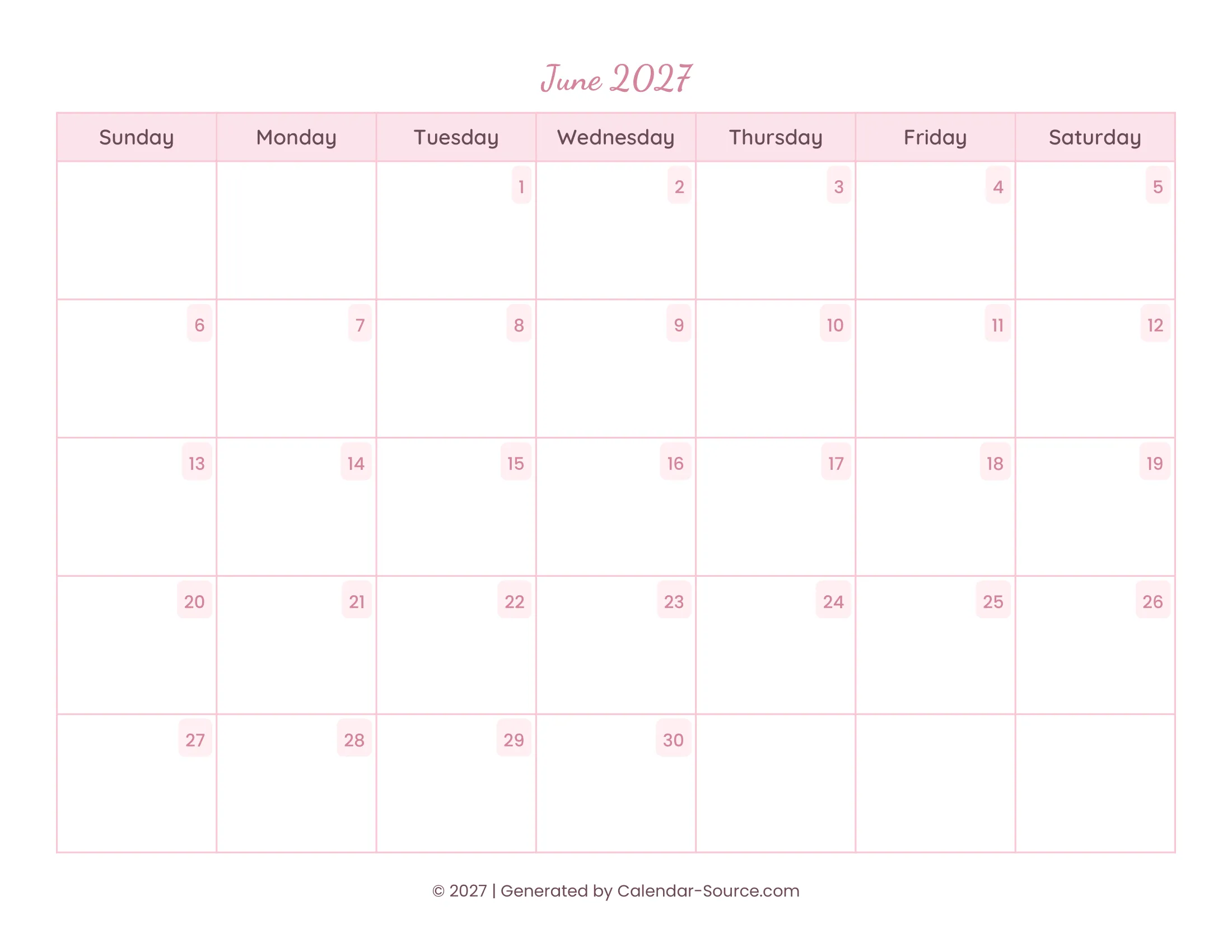 June 2027 Calendar Template 11