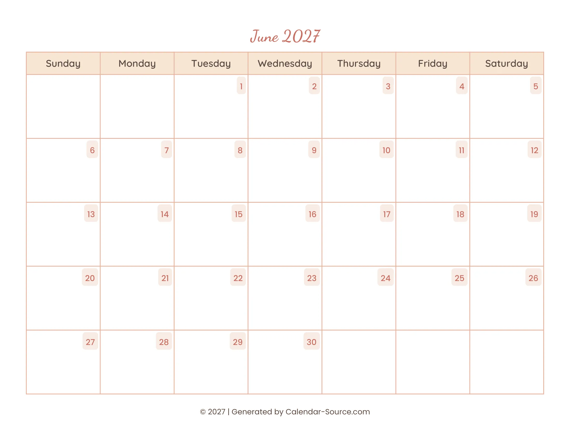 June 2027 Calendar Template 12