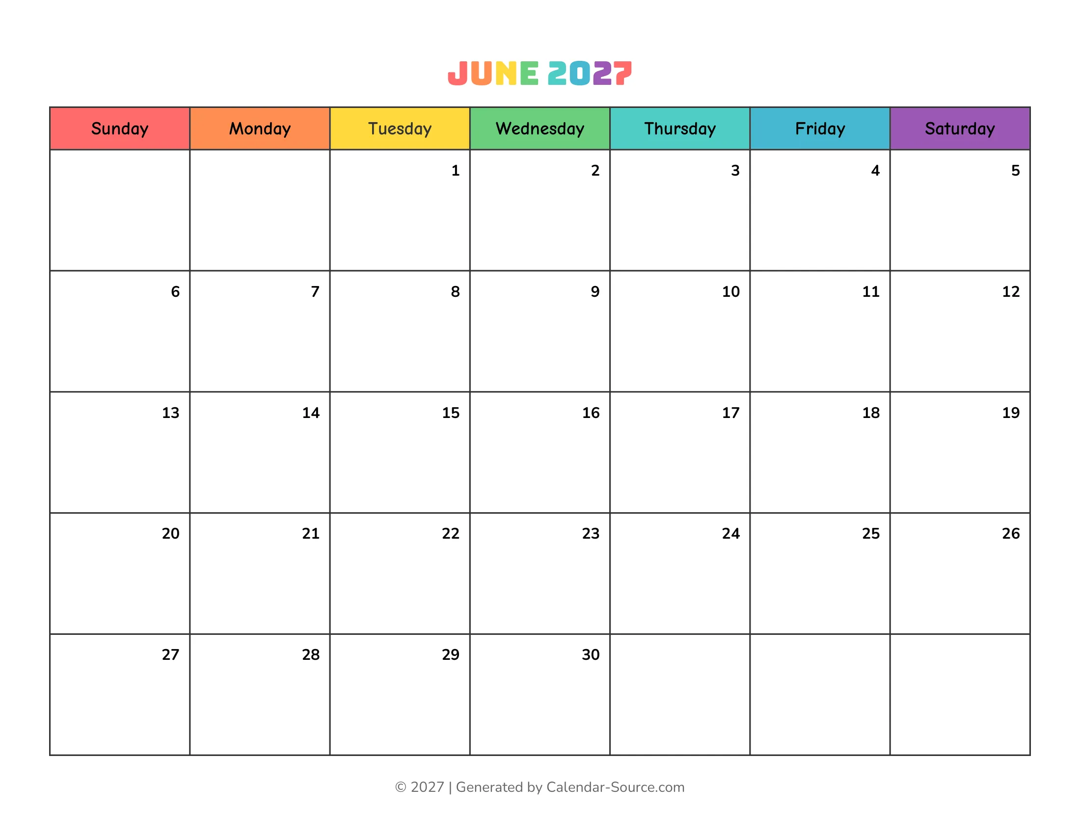June 2027 Calendar Template 17