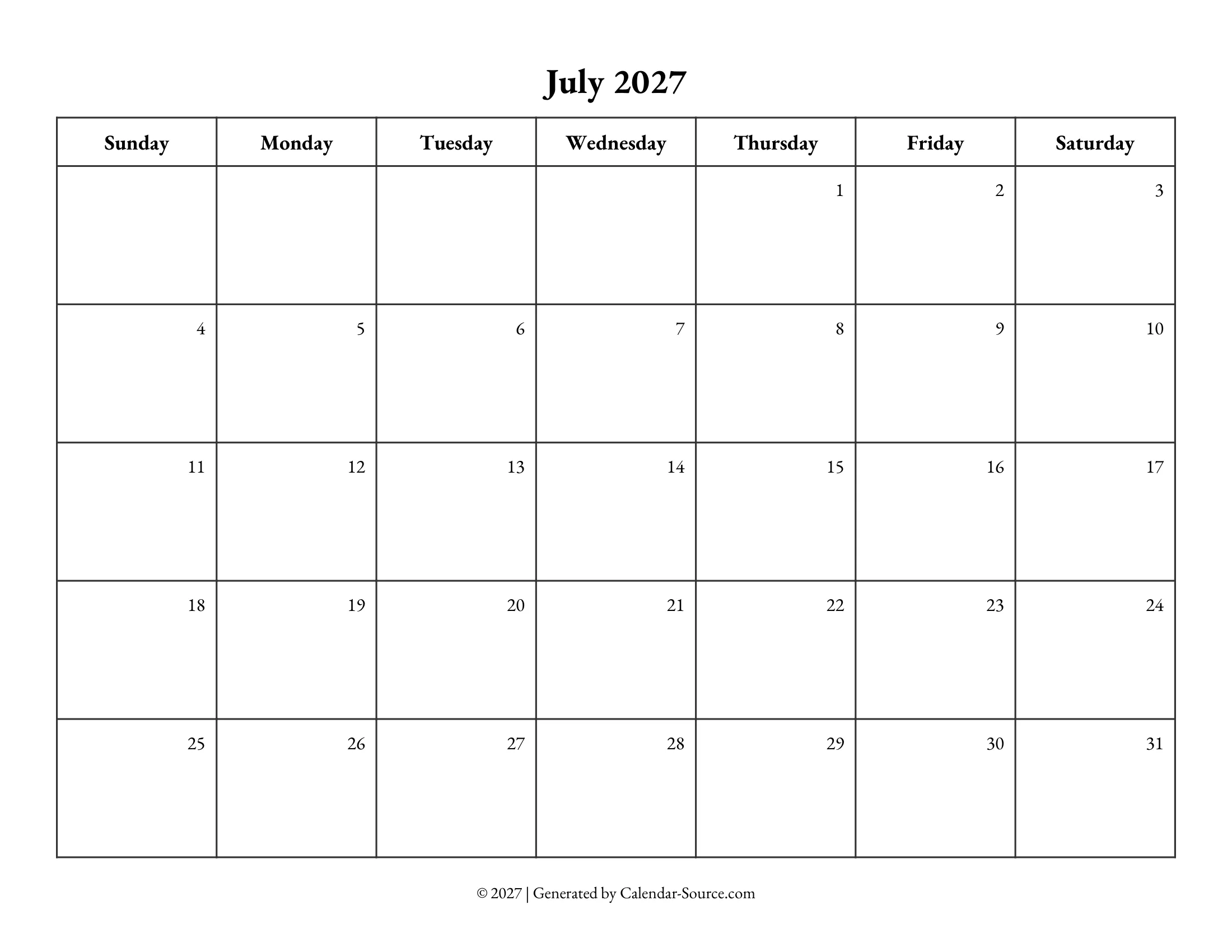 July 2027 Calendar Template 10