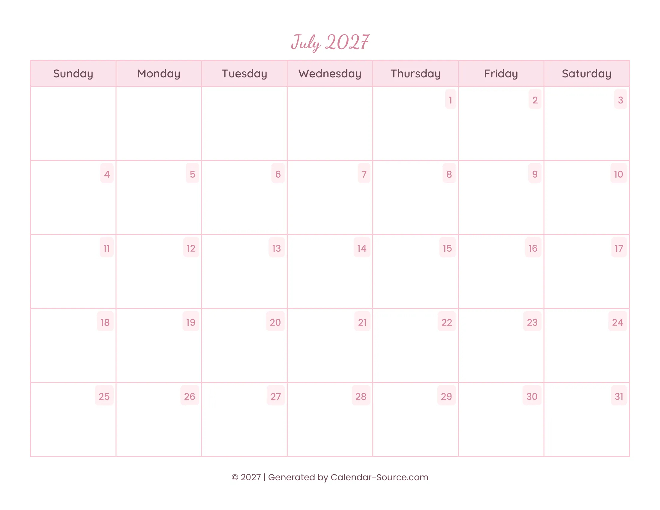 July 2027 Calendar Template 11