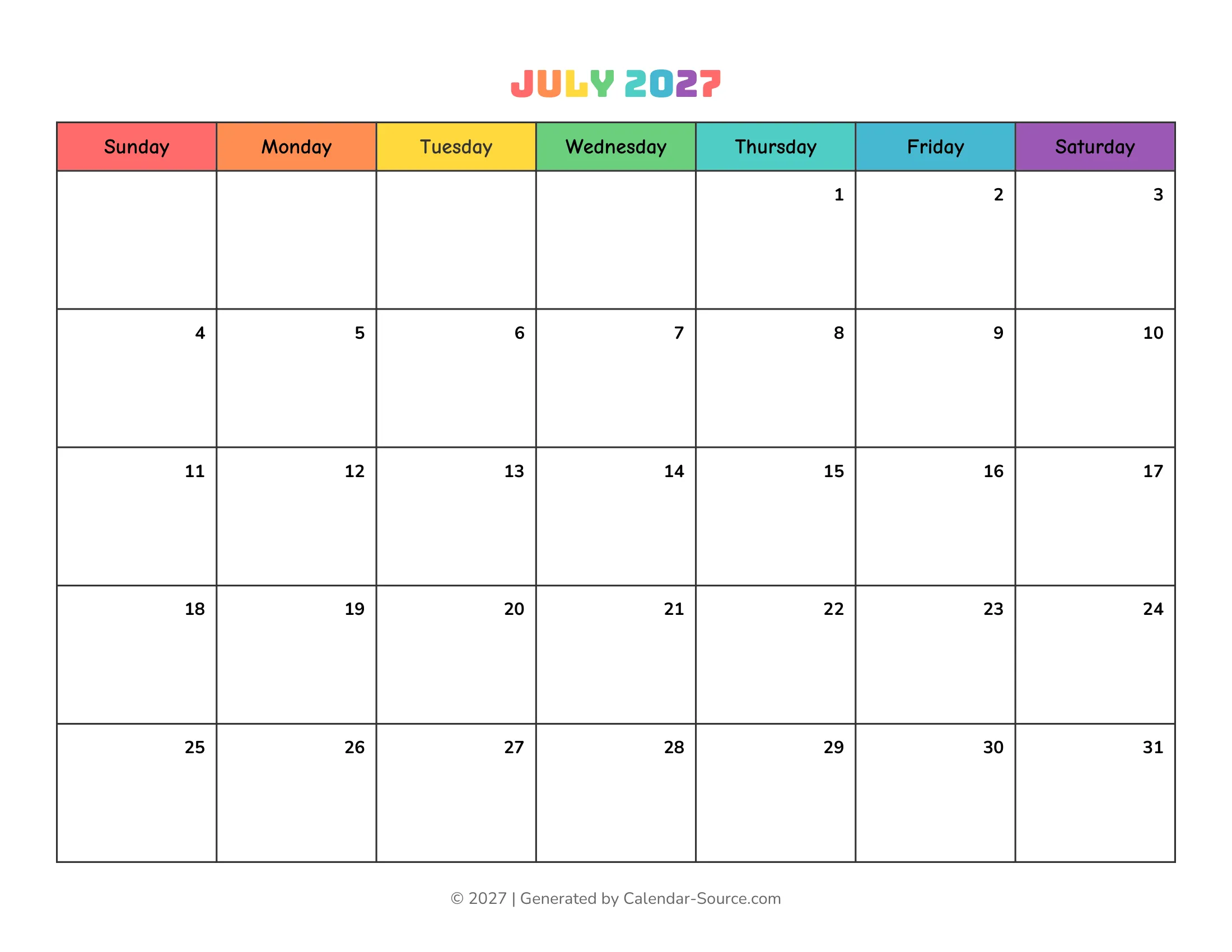 July 2027 Calendar Template 17