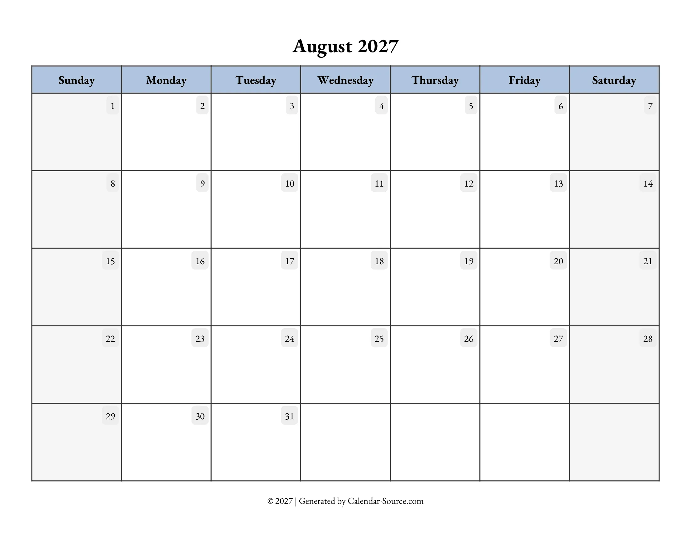 August 2027 Calendar Template 07