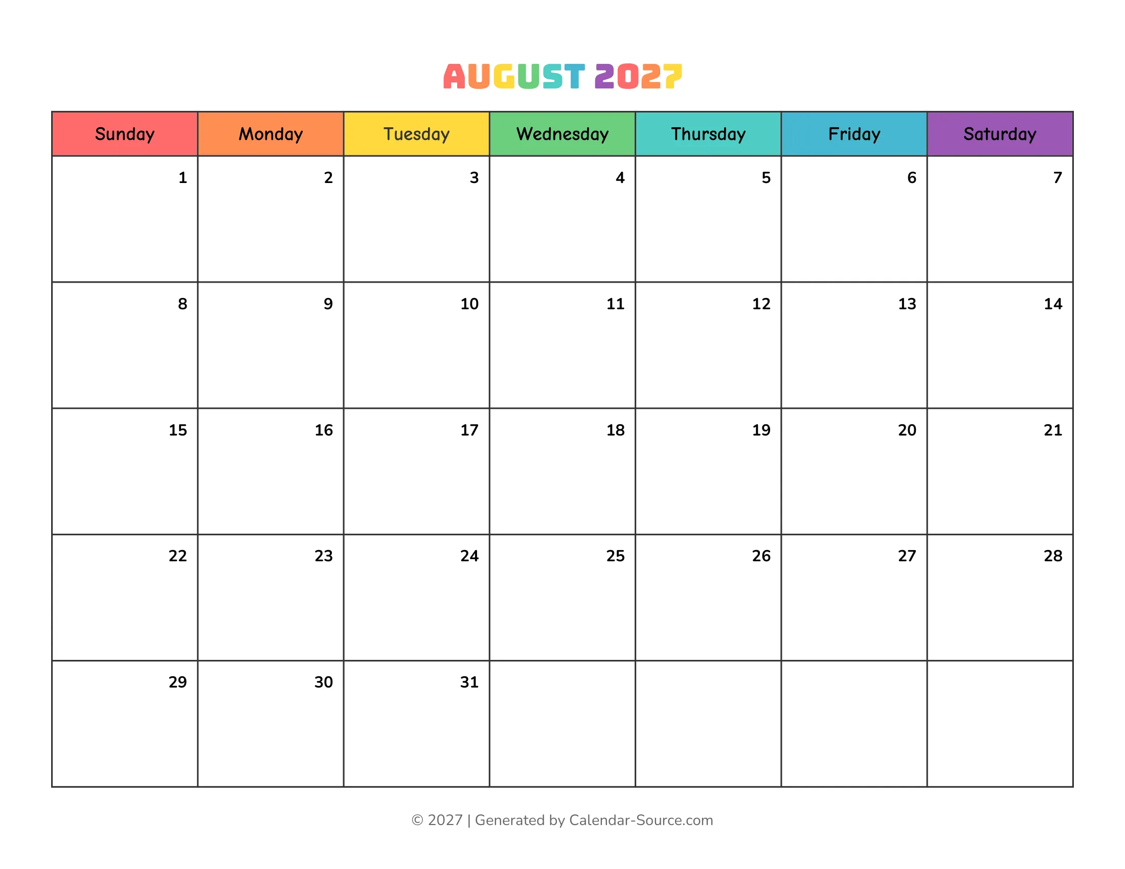 August 2027 Calendar Template 17