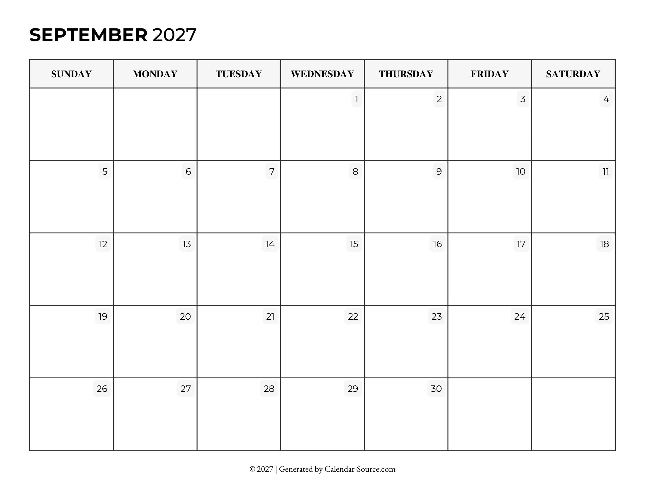 September 2027 Calendar Template 06