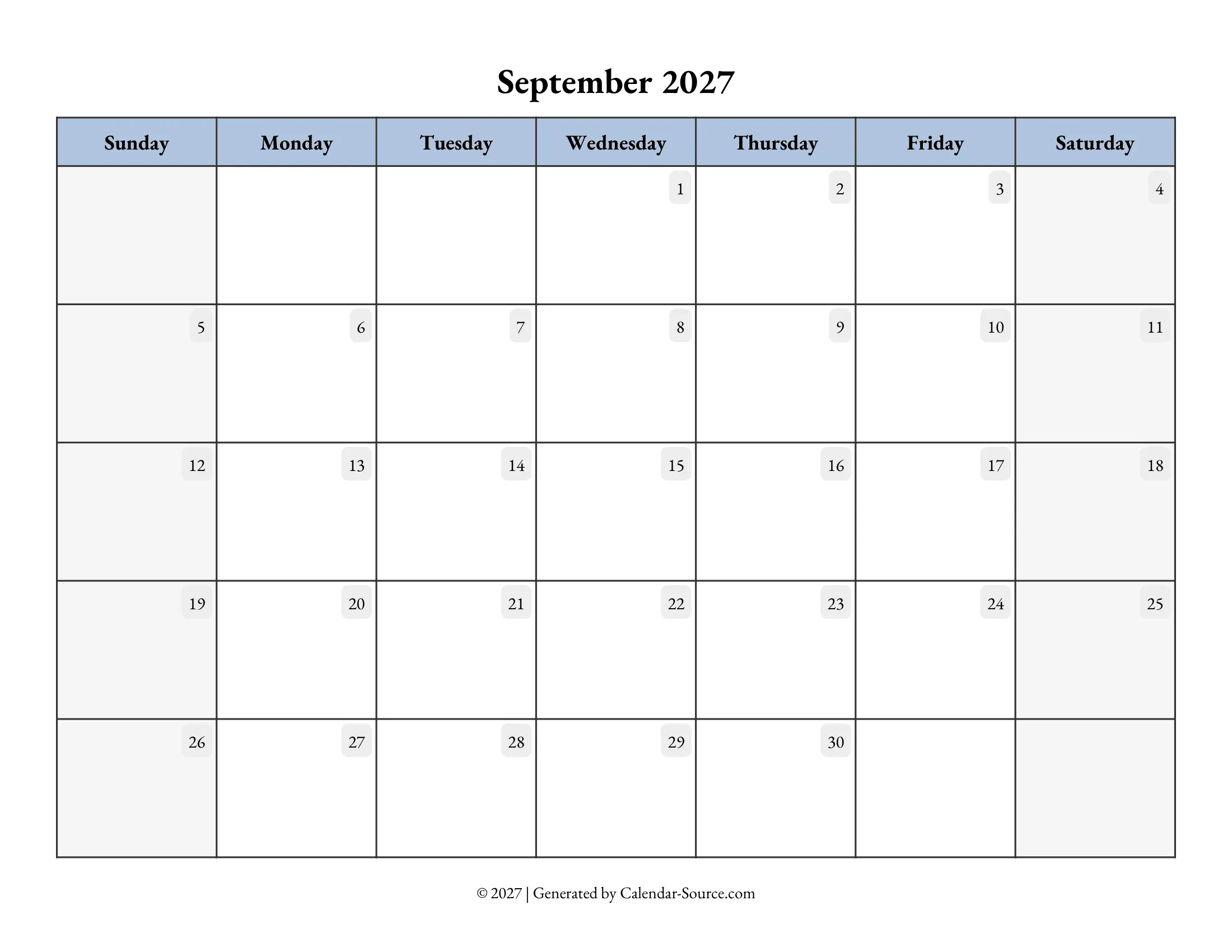 September 2027 Calendar Template 07