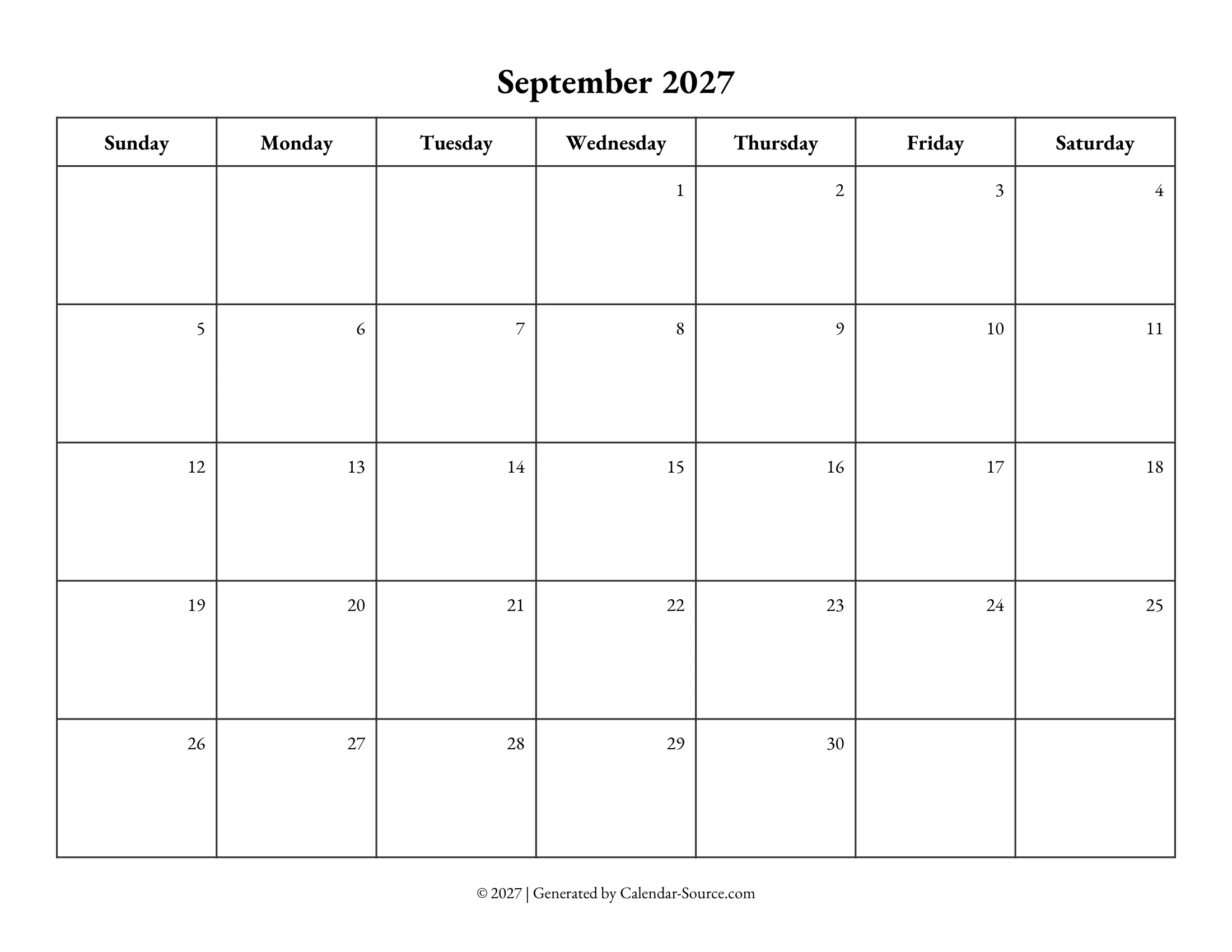 September 2027 Calendar Template 10