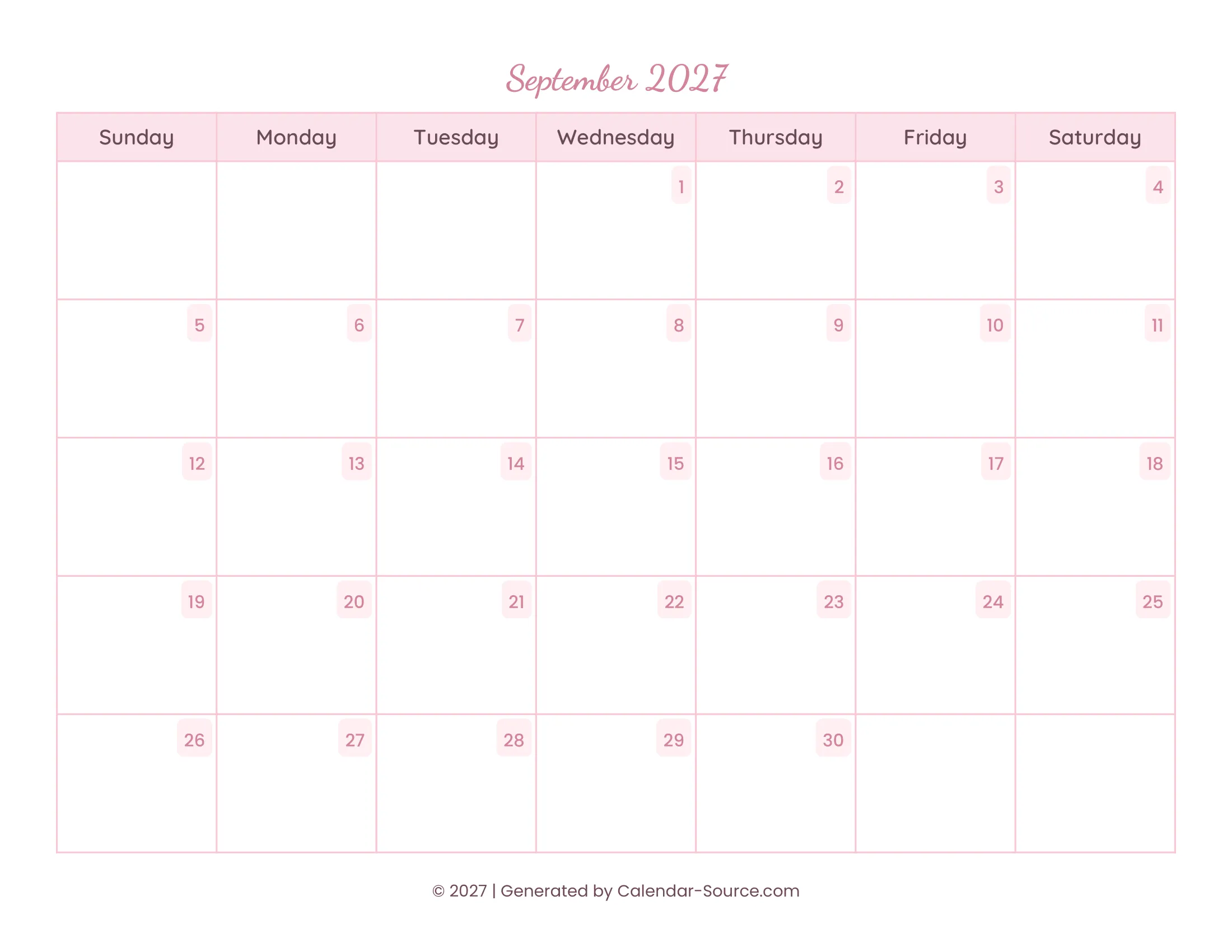 September 2027 Calendar Template 11