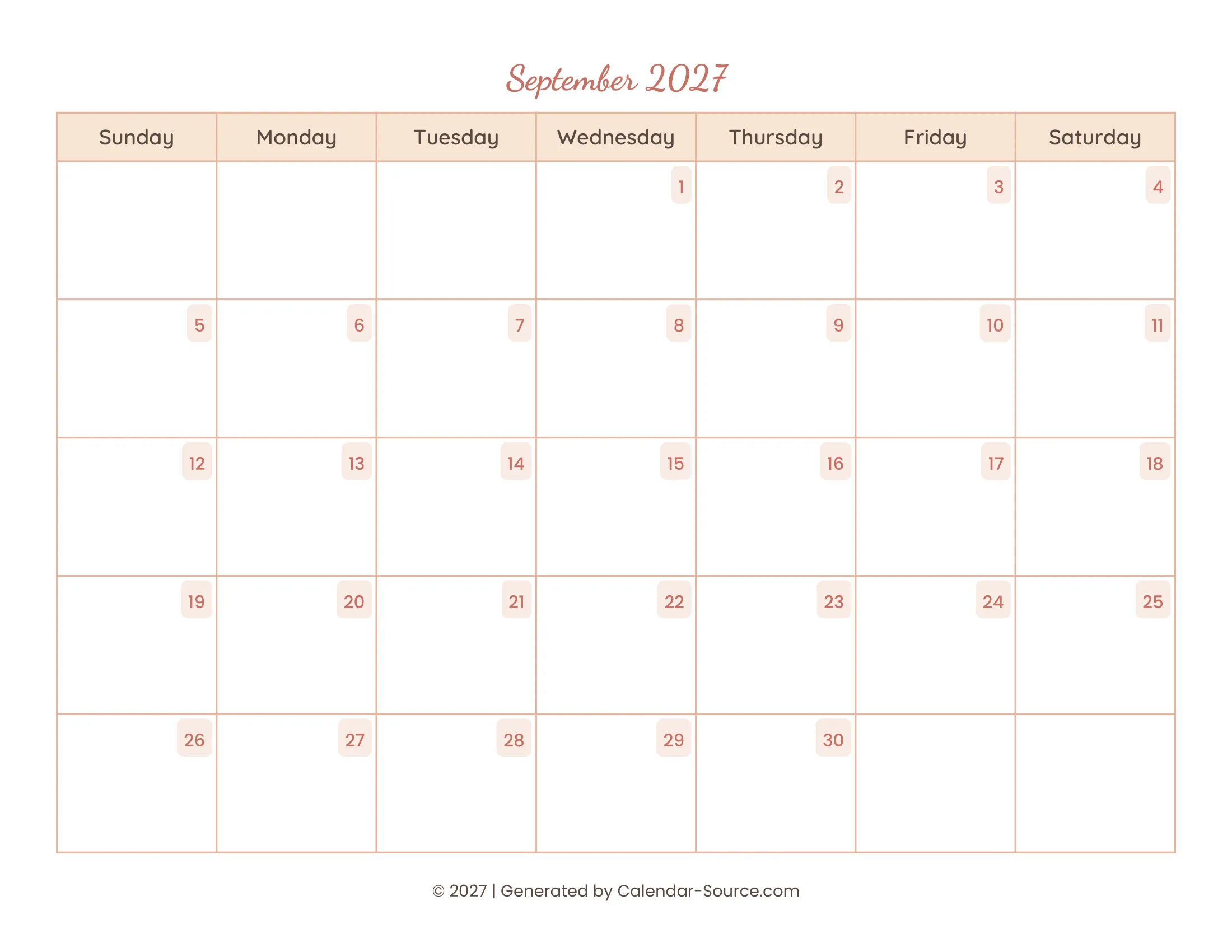 September 2027 Calendar Template 12