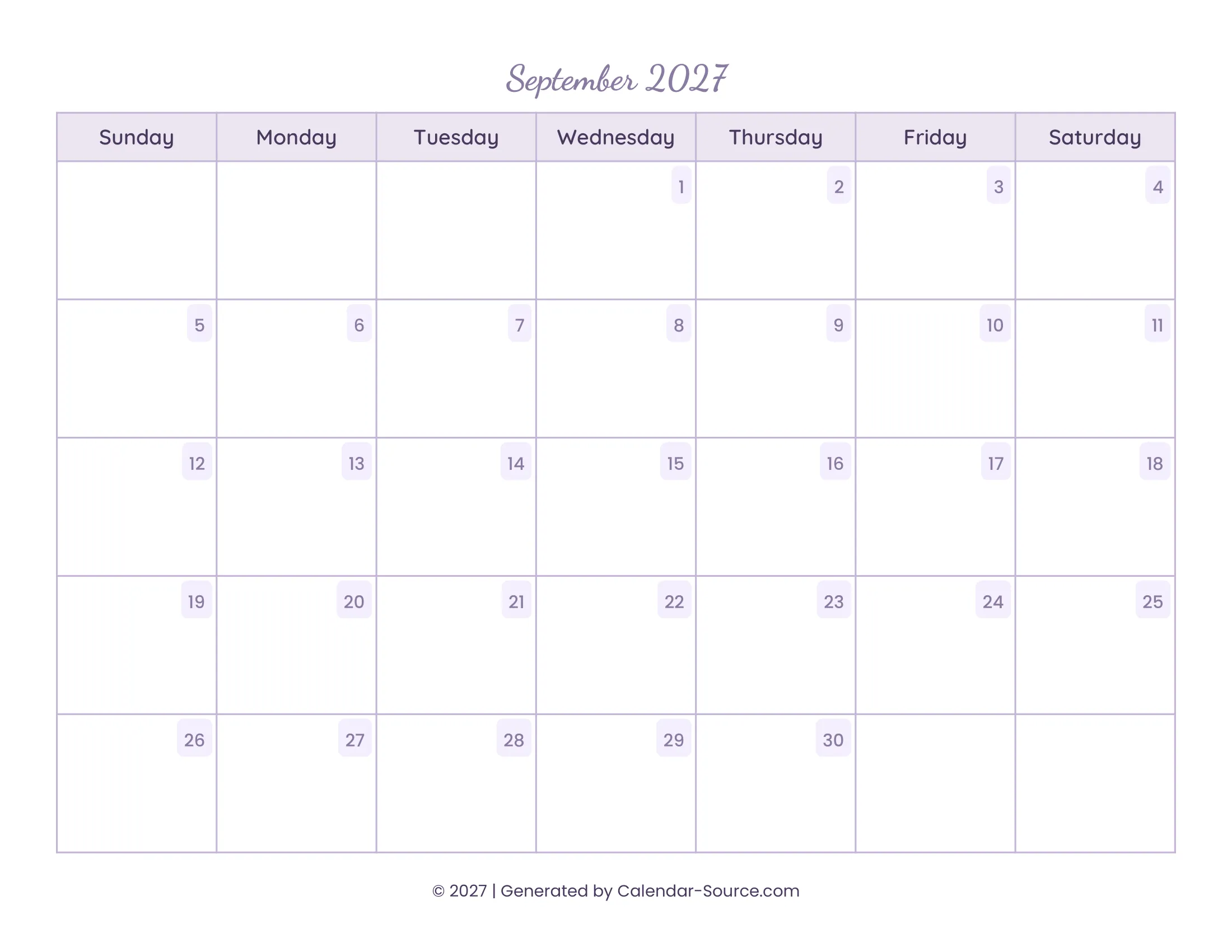 September 2027 Calendar Template 13
