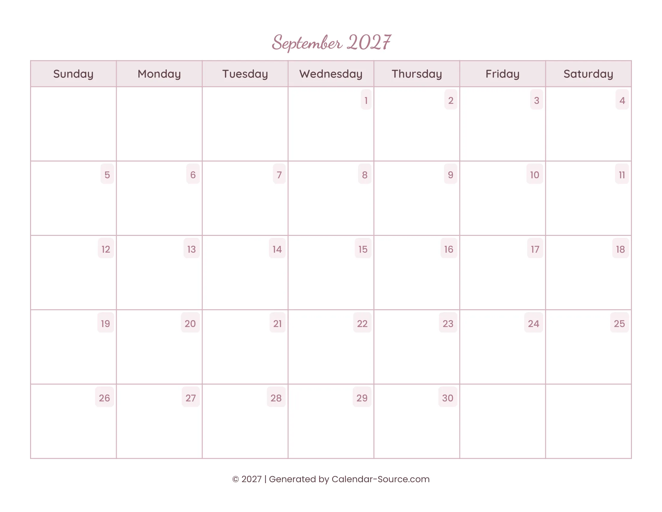 September 2027 Calendar Template 15