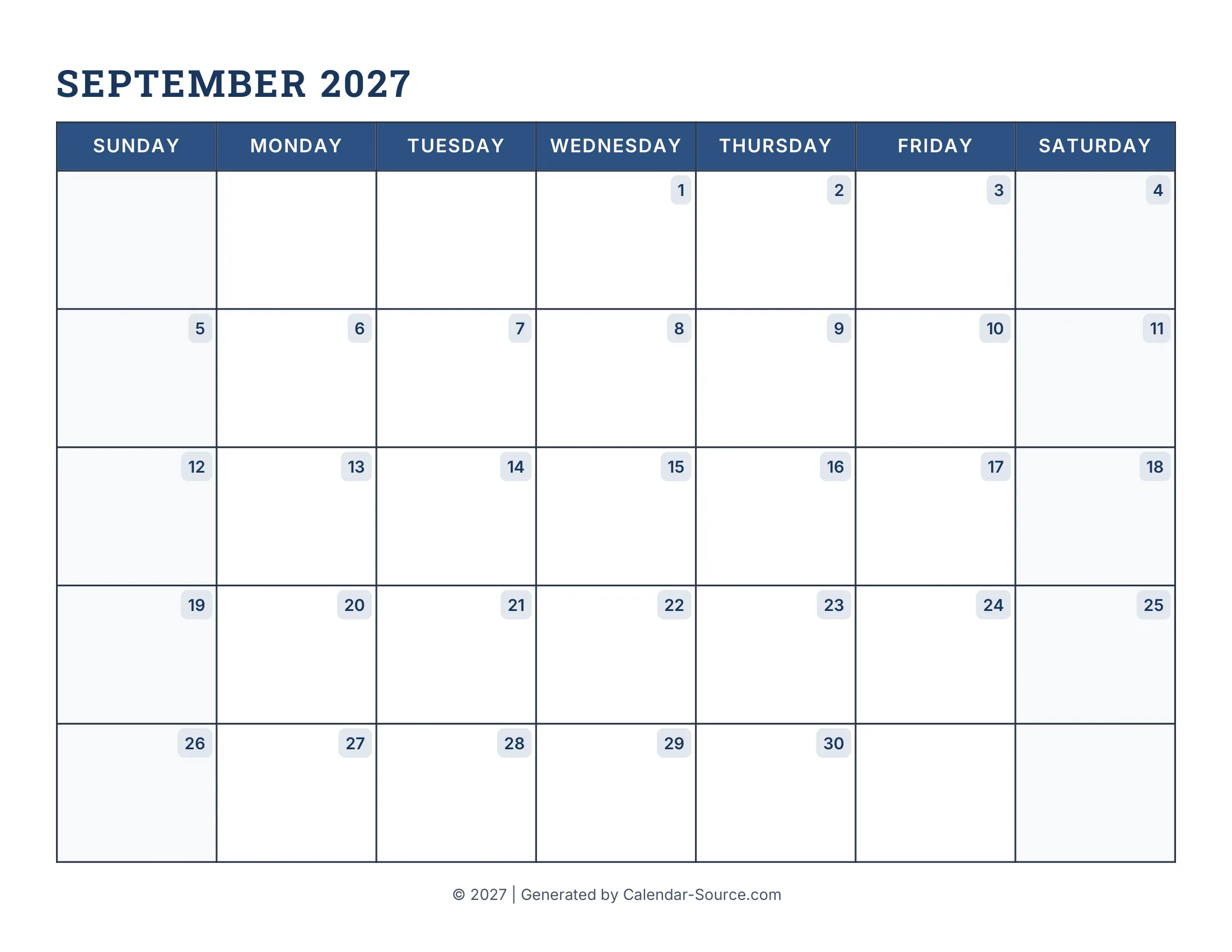 September 2027 Calendar Template 16