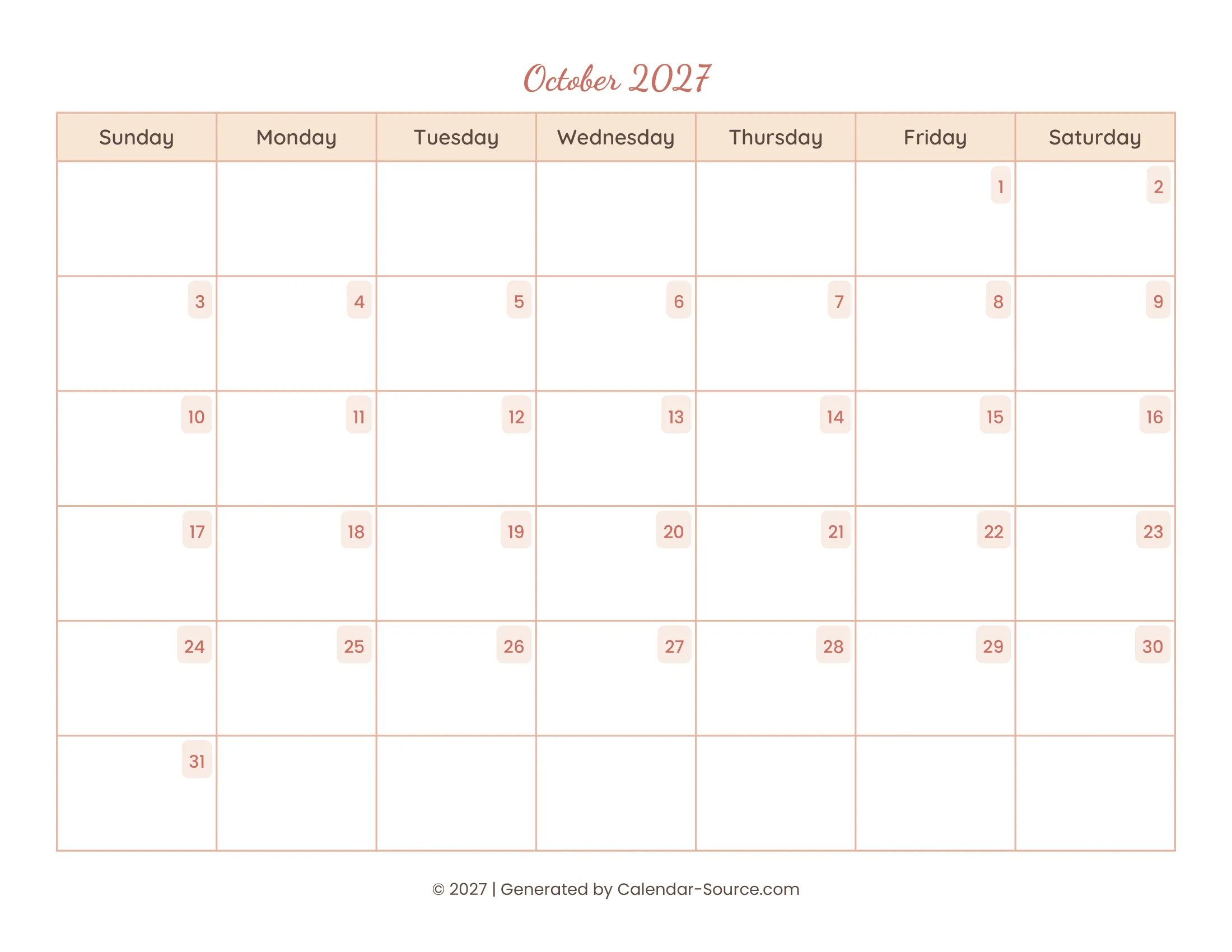 October 2027 Calendar Template 12