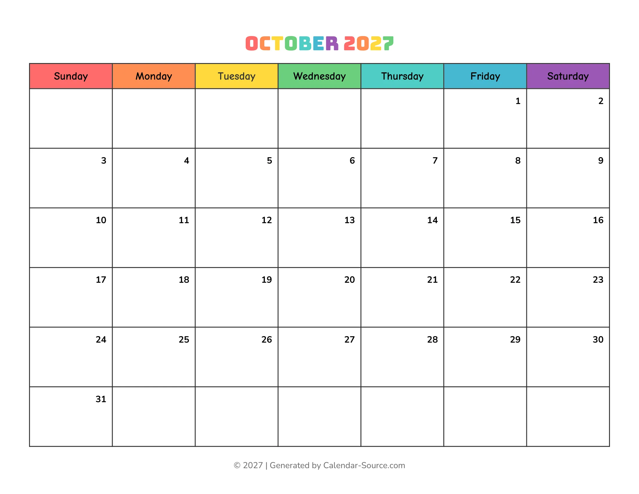 October 2027 Calendar Template 17