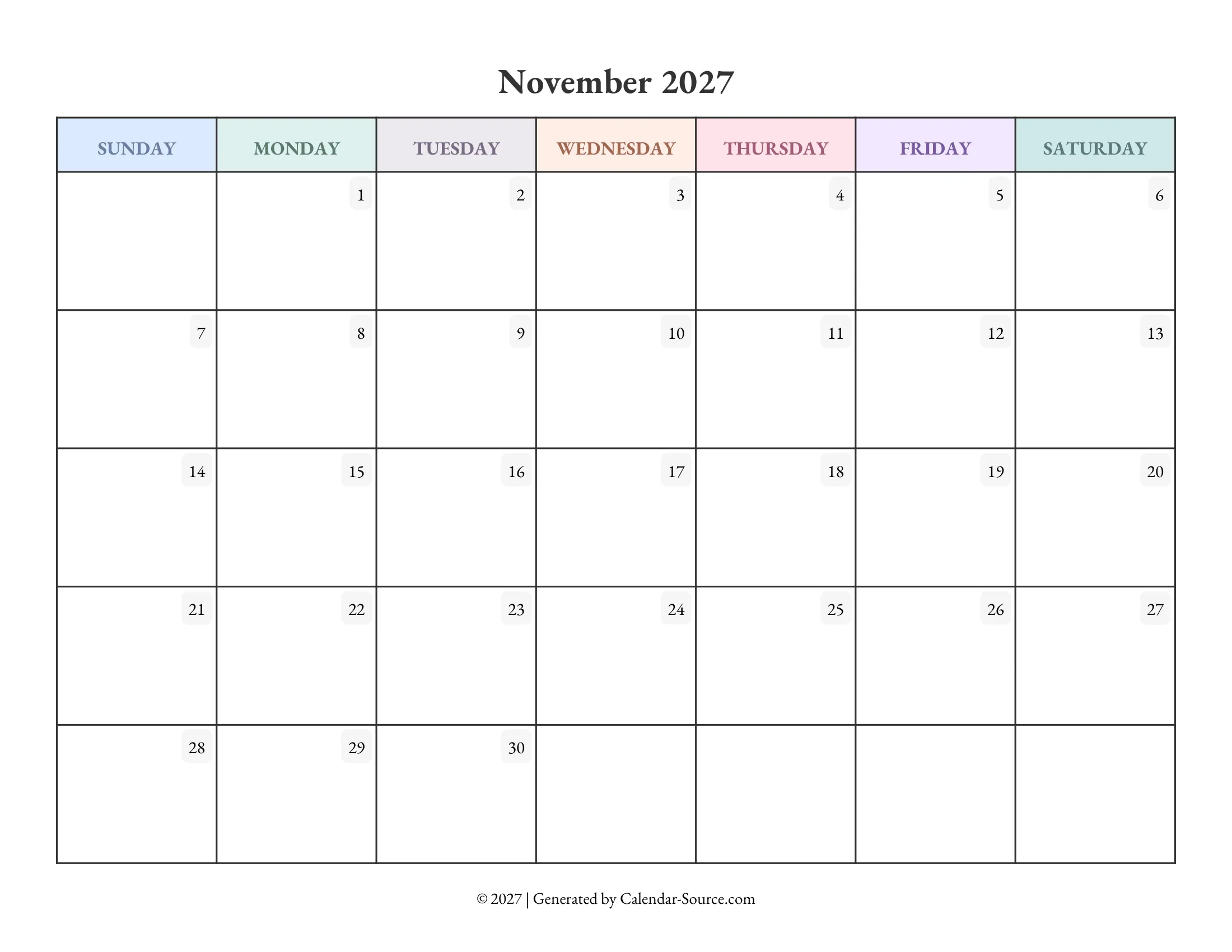 November 2027 Calendar Template 04