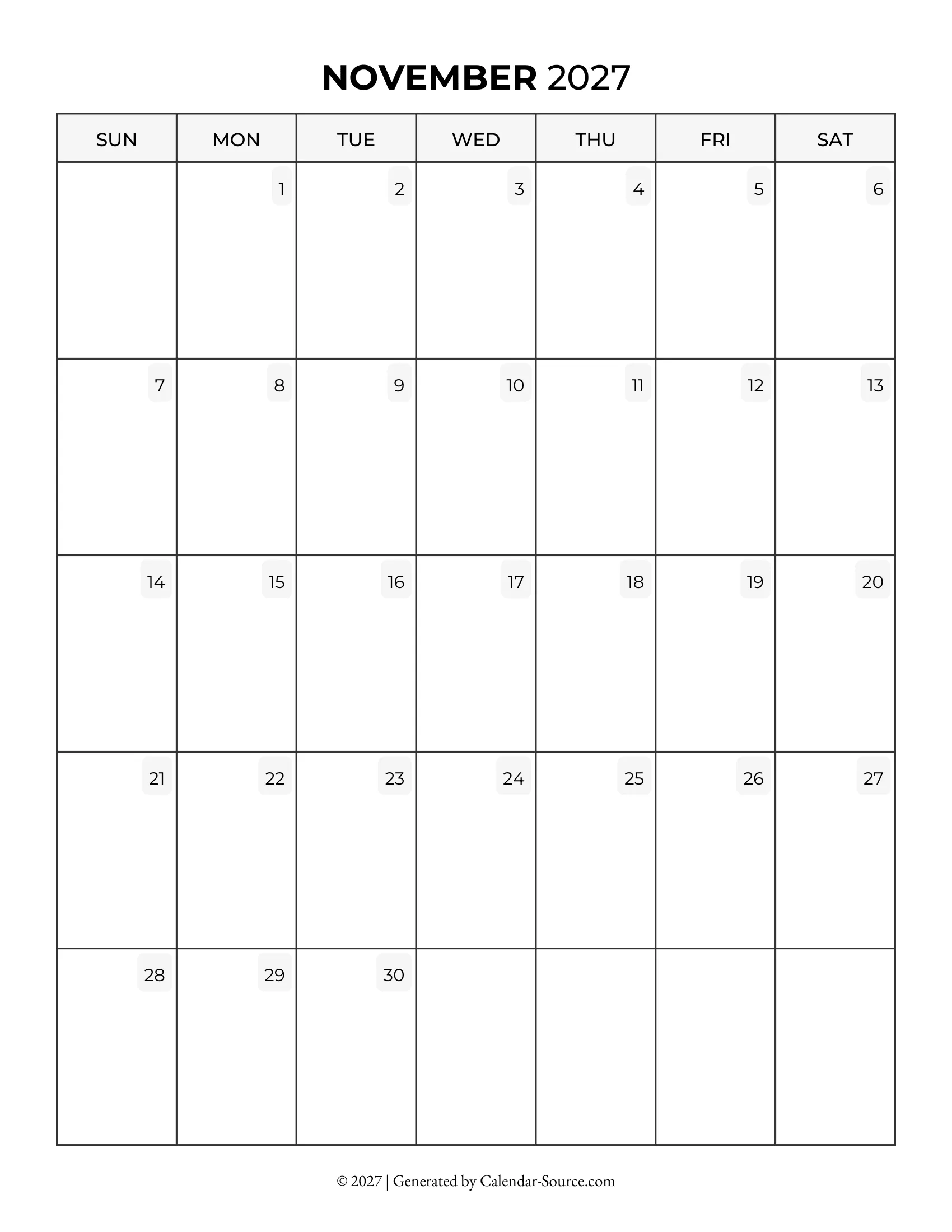 November 2027 Calendar Template 05