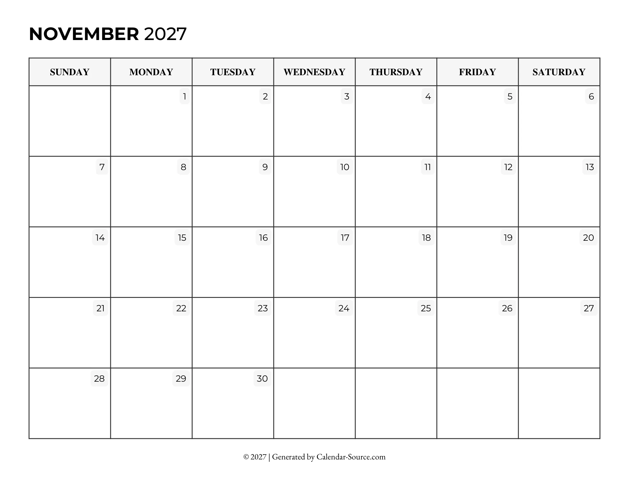 November 2027 Calendar Template 06