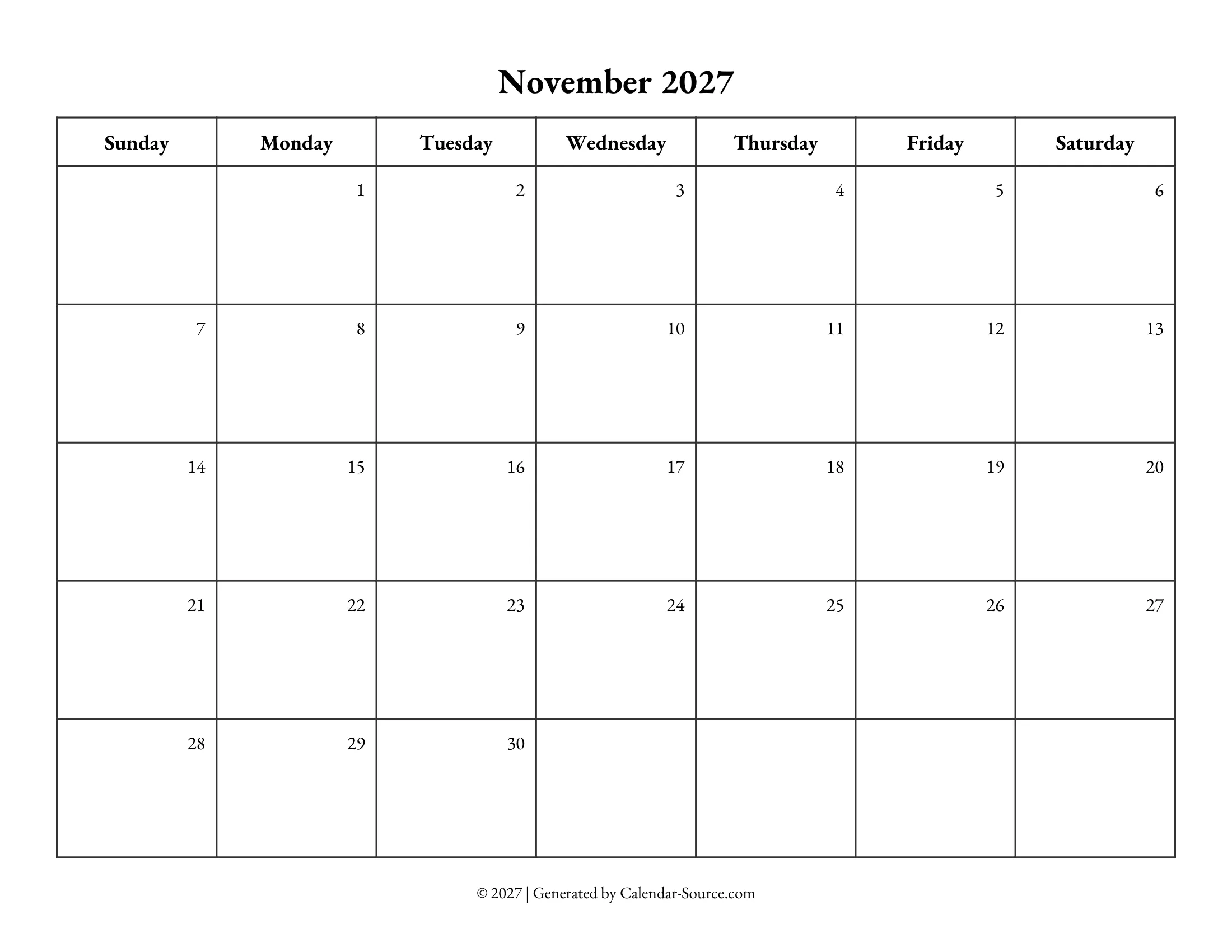 November 2027 Calendar Template 10